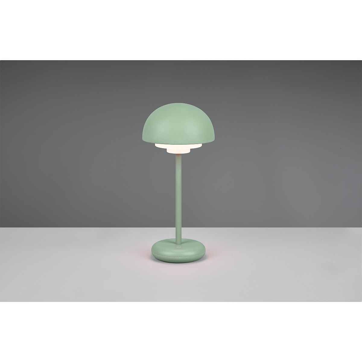 Lampe de Table LED avec Batteries Rechargeables - Trion Berna - 2W - Blanc Chaud 3000K - Étanche aux Éclaboussures IP44 - Dimmable - Rond - Mat Vert - Plastique