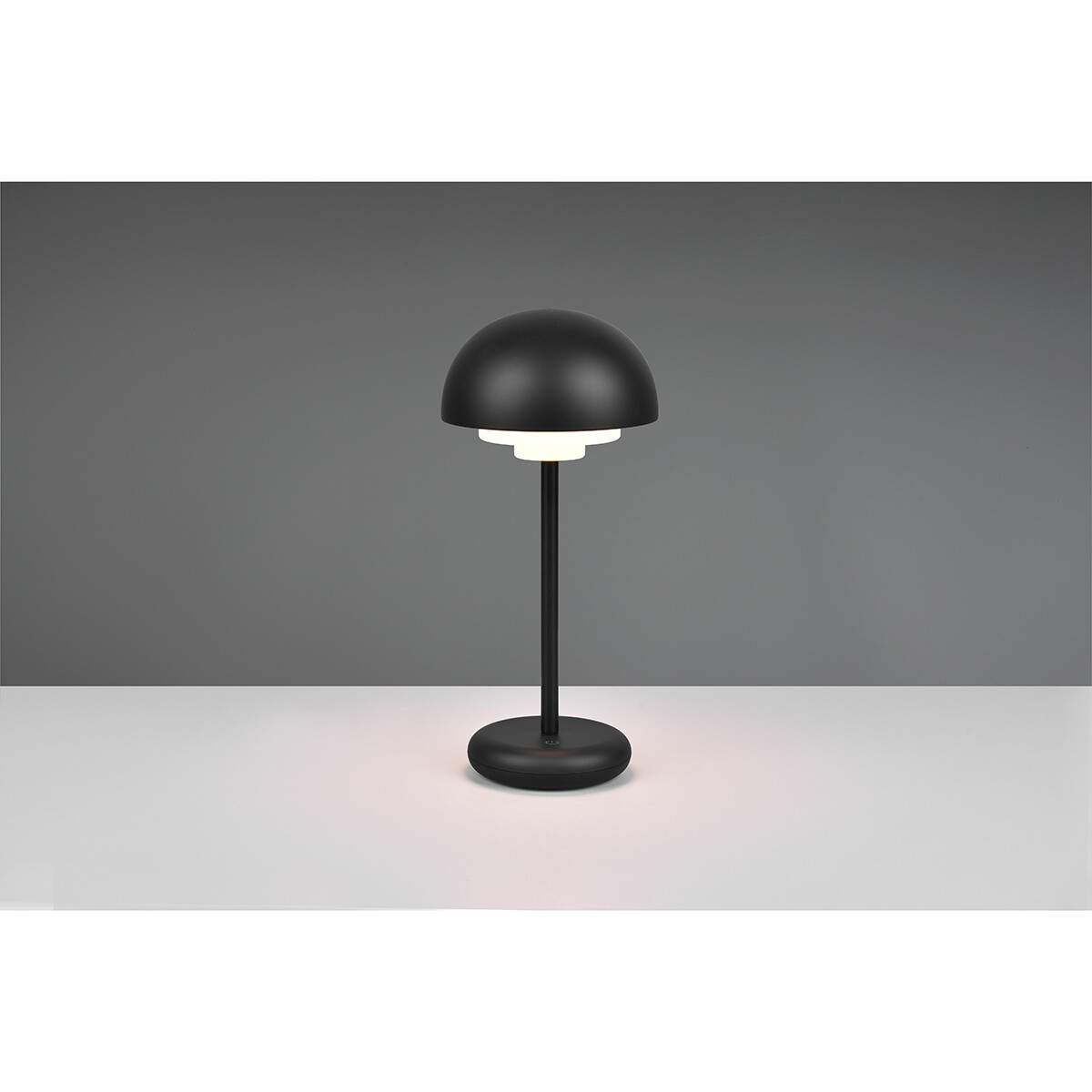 Lampe de Table LED avec Batteries Rechargeables - Trion Berna - 2W - Blanc Chaud 3000K - Étanche aux Éclaboussures IP44 - Dimmable - Rond - Mat Noir - Plastique