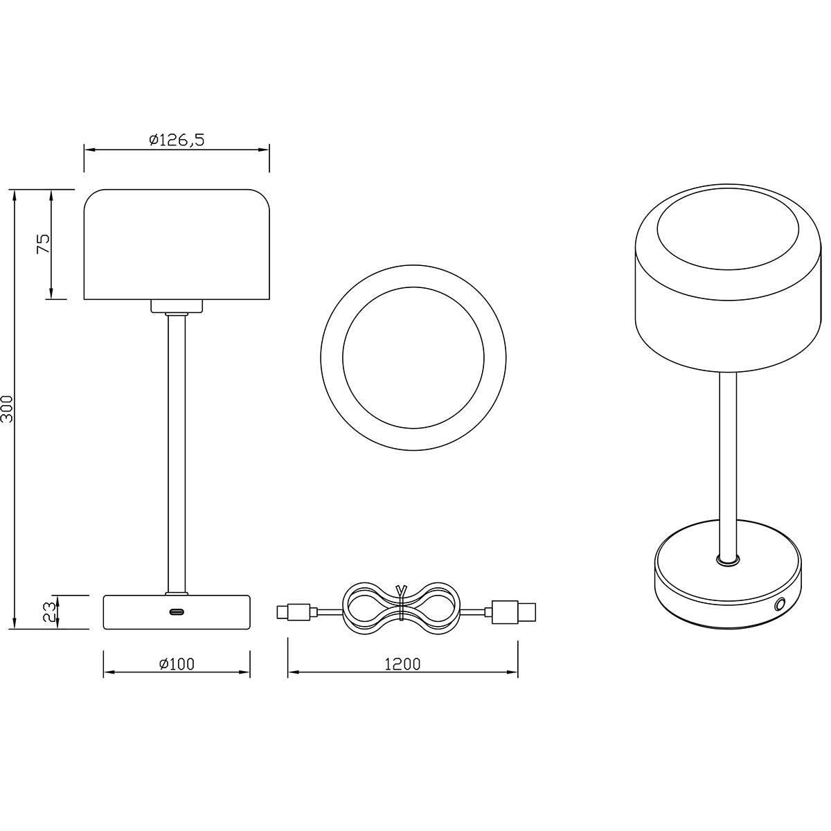 Lampe de Table avec Batteries Rechargeables - Trion Elf - 1.5W - Blanc Chaud 3000K - Gris - Métal