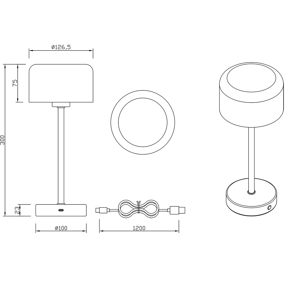 Lampe de Table avec Batteries Rechargeables - Trion Elf - 1.5W - Blanc Chaud 3000K - Blanc Mat - Métal