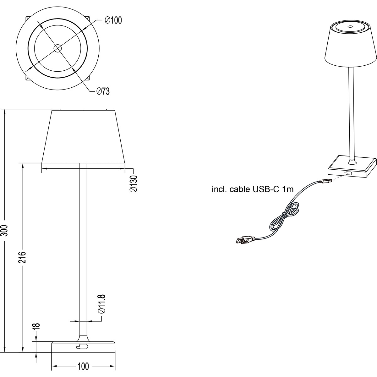 Lampe de Table LED avec Batteries Rechargeables - Trion Sansy - 2.1W - RGBW - Étanche aux Éclaboussures IP44 - Dimmable - Carré - Blanc