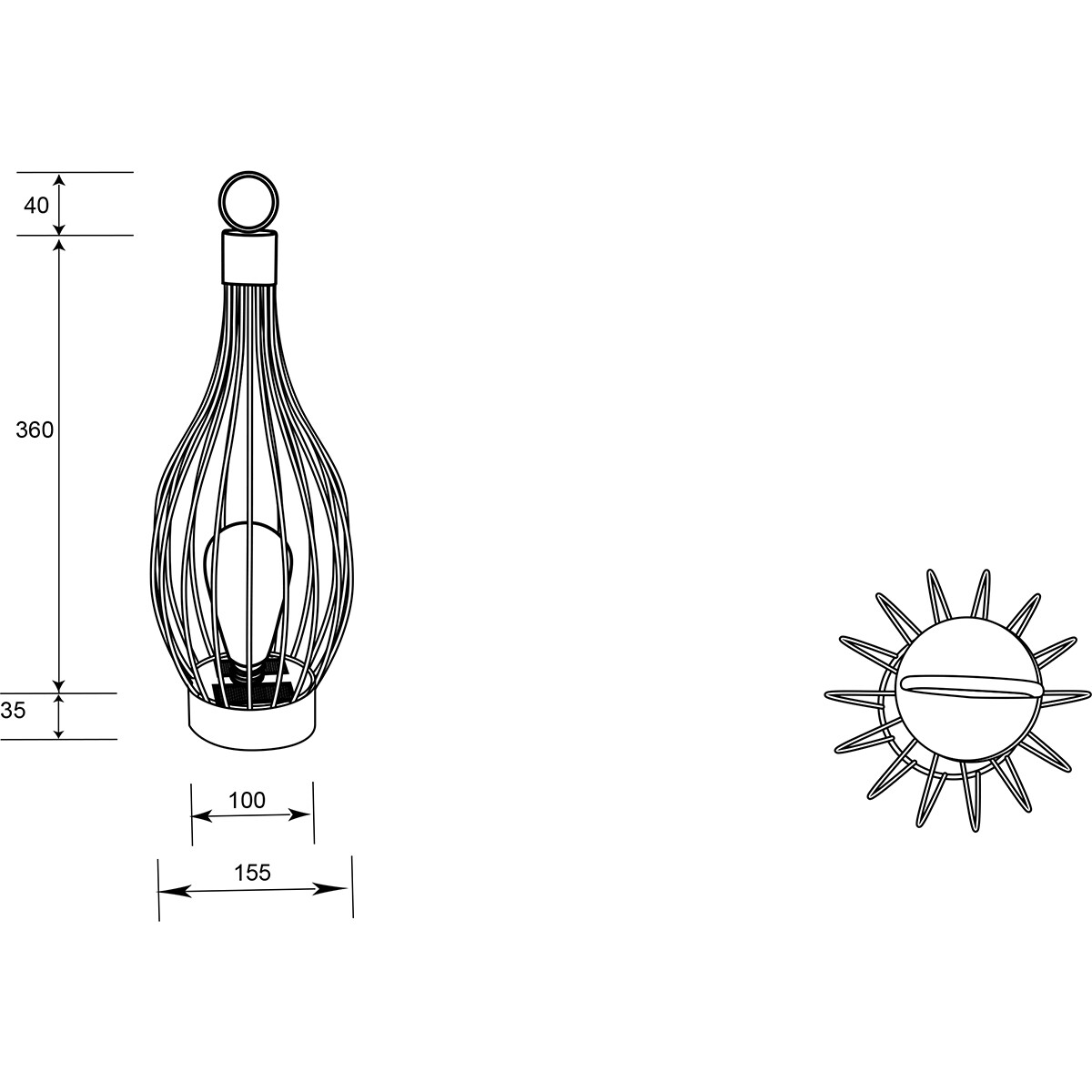 Lampe de Table LED à Énergie Solaire - Trion Marlon - Capteur Jour/Nuit - Étanche aux Éclaboussures IP44 - Rond - Mat Noir - Aluminium