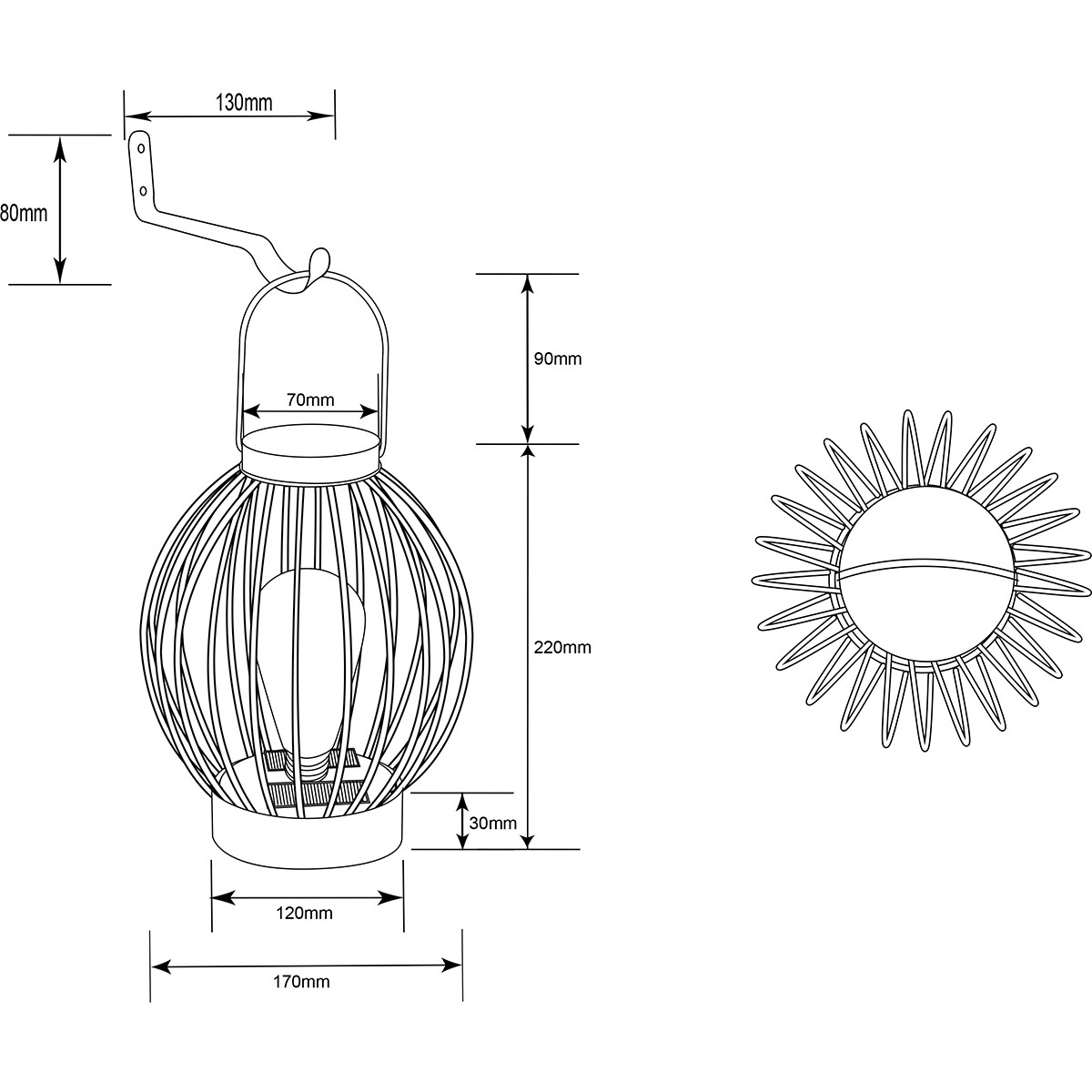 Lampe de Table LED à Énergie Solaire - Lampe Solaire Suspendue - Trion Muricy - Blanc Chaud 2700K - Étanche aux Éclaboussures IP44 - Rond - Noir