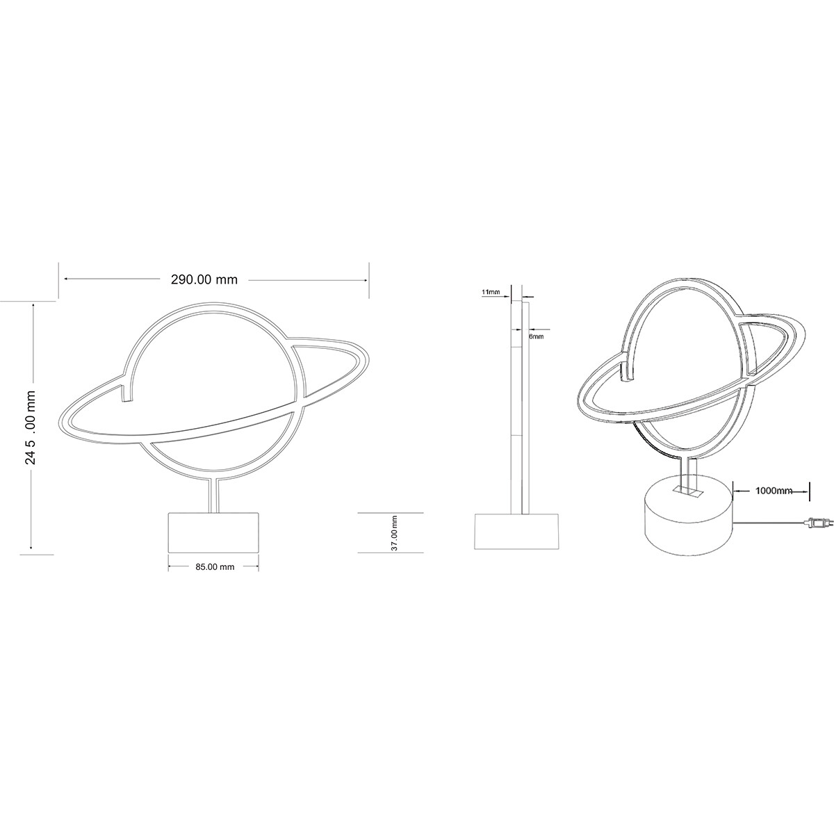 Lampe de Table LED - Éclairage de Table - Trion World - 1.6W - Connecteur USB - Rond - Mat Blanc - Plastique