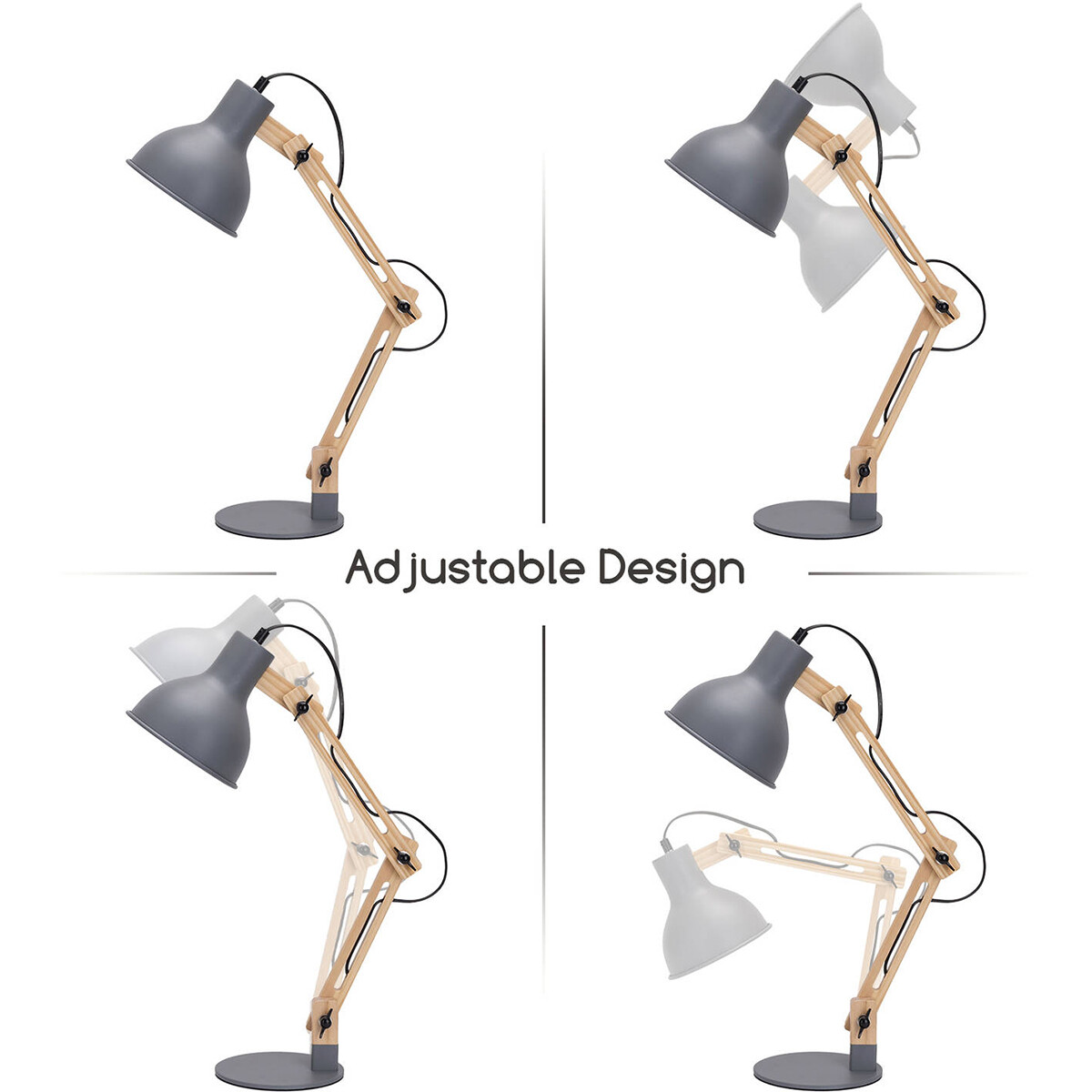 Lampe de bureau LED - Aigi Julia - Douille E27 - Rond - Mat Gris/Brun - Bois