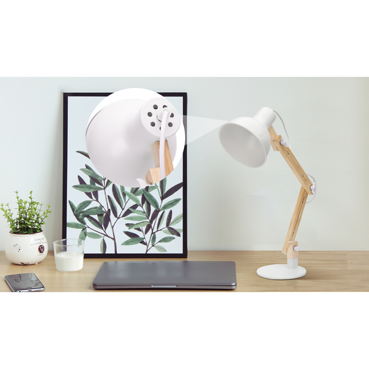 Lampe de bureau LED - Aigi Julia - Douille E27 - Rond - Mat Gris/Brun - Bois