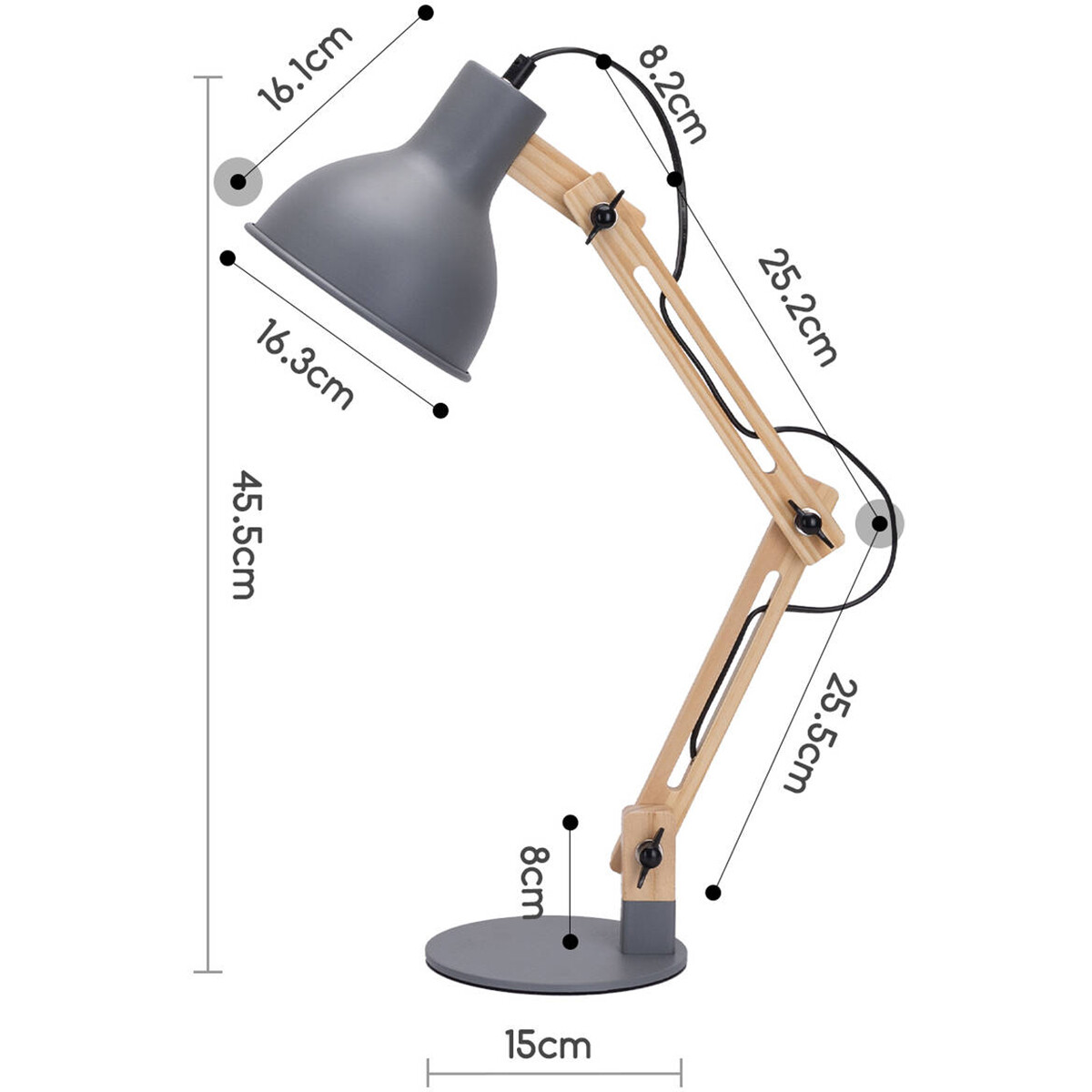 Lampe de bureau LED - Aigi Julia - Douille E27 - Rond - Mat Gris/Brun - Bois