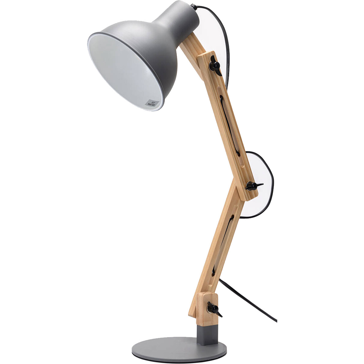 Lampe de bureau LED - Aigi Julia - Douille E27 - Rond - Mat Gris/Brun - Bois