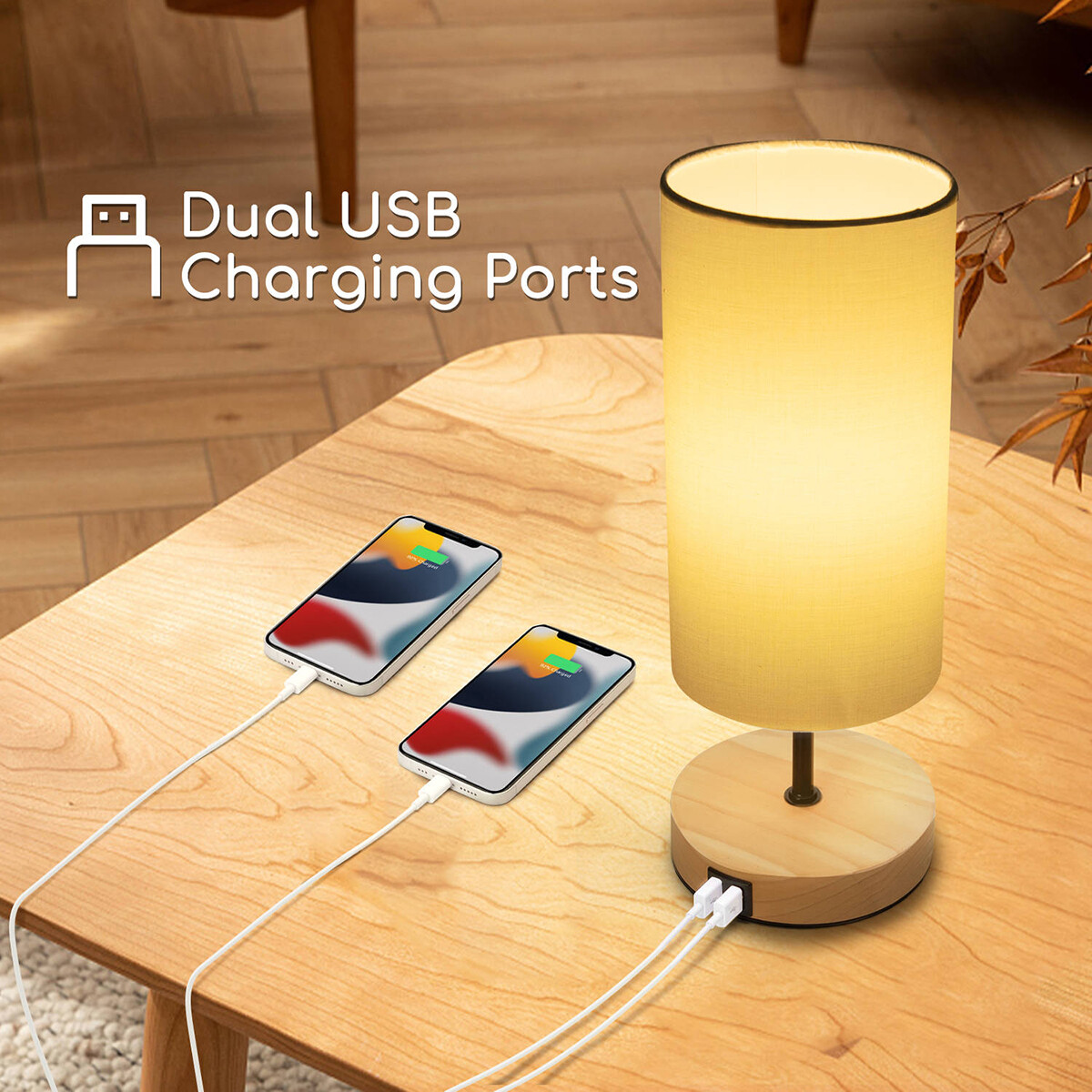 Lampe de Table LED - Éclairage de Table - Aigi Marcia - Douille E27 - Rechargeable par USB - Rond - Mat Brun - Bois