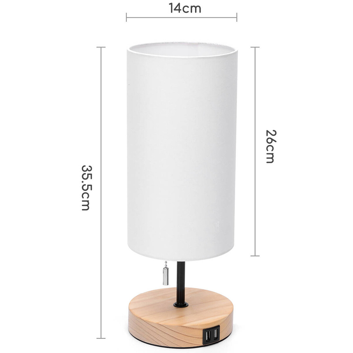 Lampe de Table LED - Éclairage de Table - Aigi Marcia - Douille E27 - Rechargeable par USB - Rond - Mat Brun - Bois