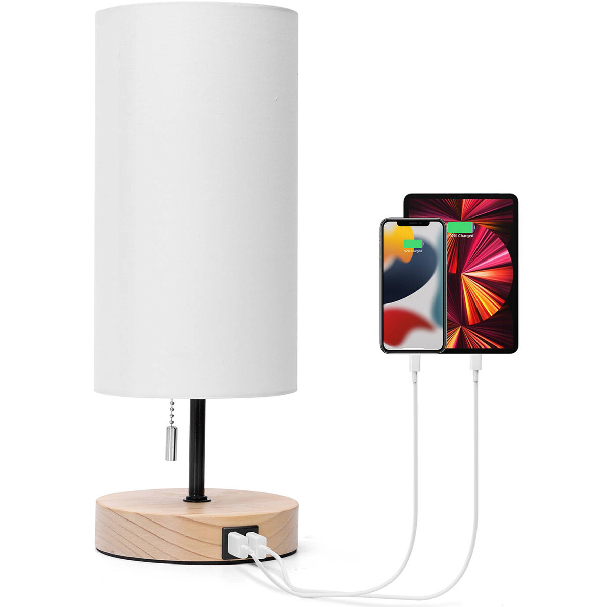 Lampe de Table LED - Éclairage de Table - Aigi Marcia - Douille E27 - Rechargeable par USB - Rond - Mat Brun - Bois