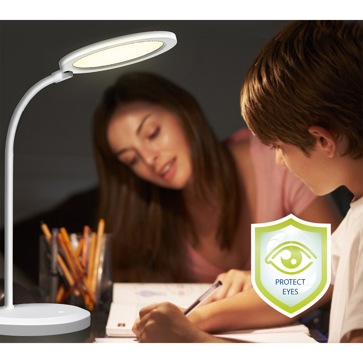 Lampe de bureau LED - Éclairage de Table - Aigi Priton - 7W - Blanc Neutre 4000K - Dimmable - Rond - Mat Blanc - Plastique