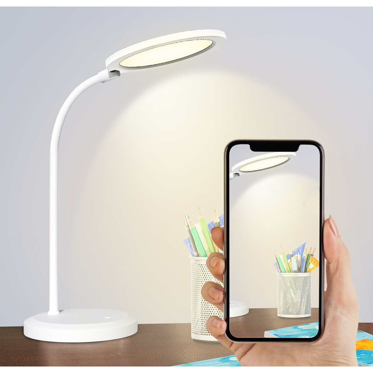 Lampe de bureau LED - Éclairage de Table - Aigi Priton - 7W - Blanc Neutre 4000K - Dimmable - Rond - Mat Blanc - Plastique