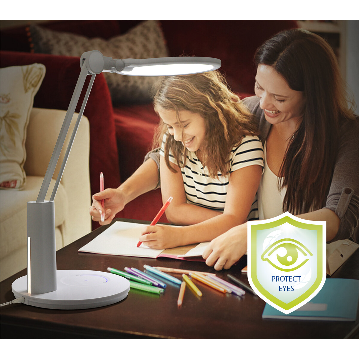 Lampe de bureau LED - Éclairage de Table - Aigi Unova - 15W - Blanc Neutre 4000K - Dimmable - Rond - Mat Blanc - Plastique