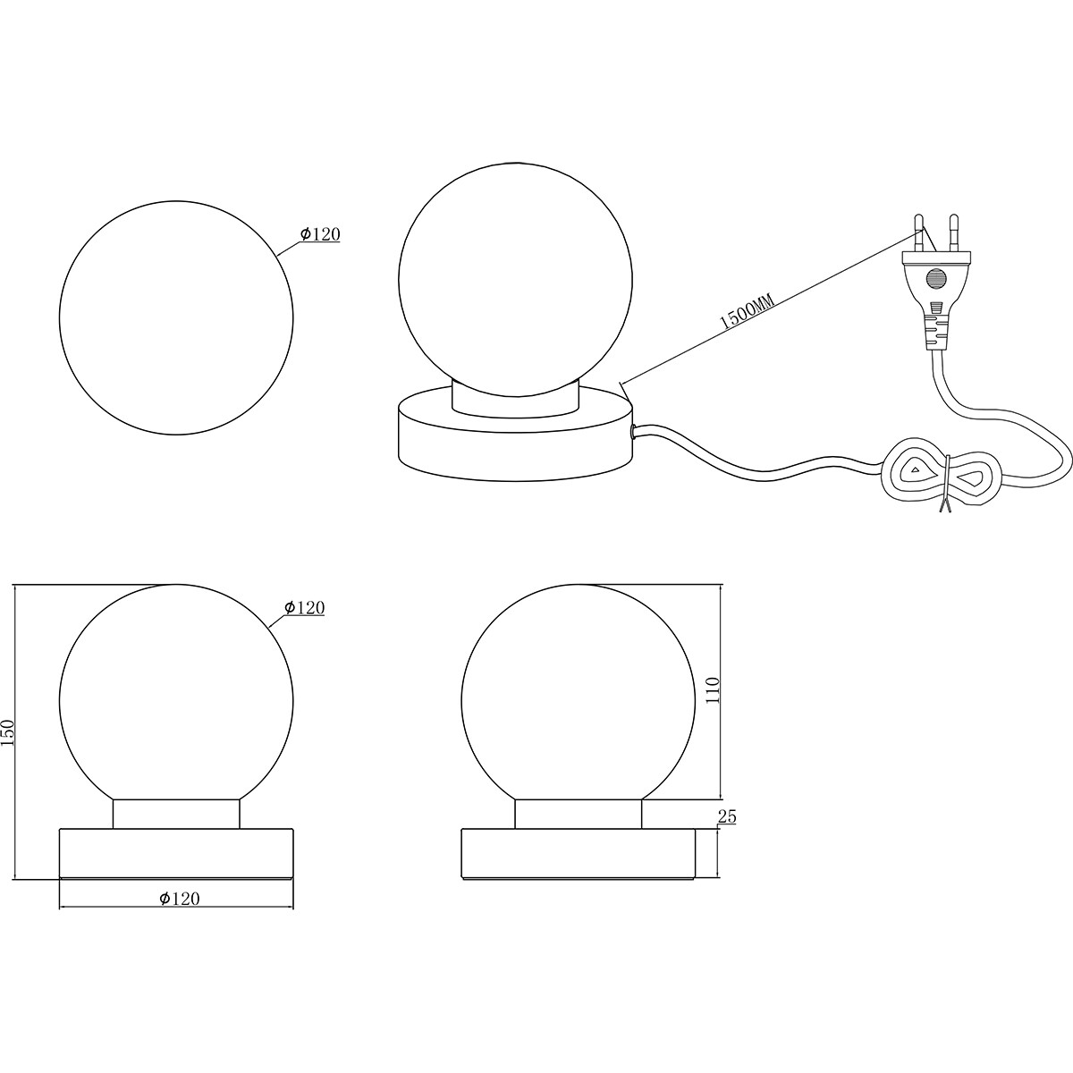 Lampe de Table LED - Éclairage de Table - Trion Baldo - Douille E14 - Rond - Mat Noir - Aluminium