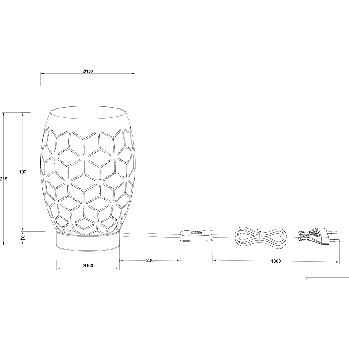 Lampe de table LED - Éclairage de table - Trion Dabi - Douille E27 - Ronde - Blanc Mat - Métal