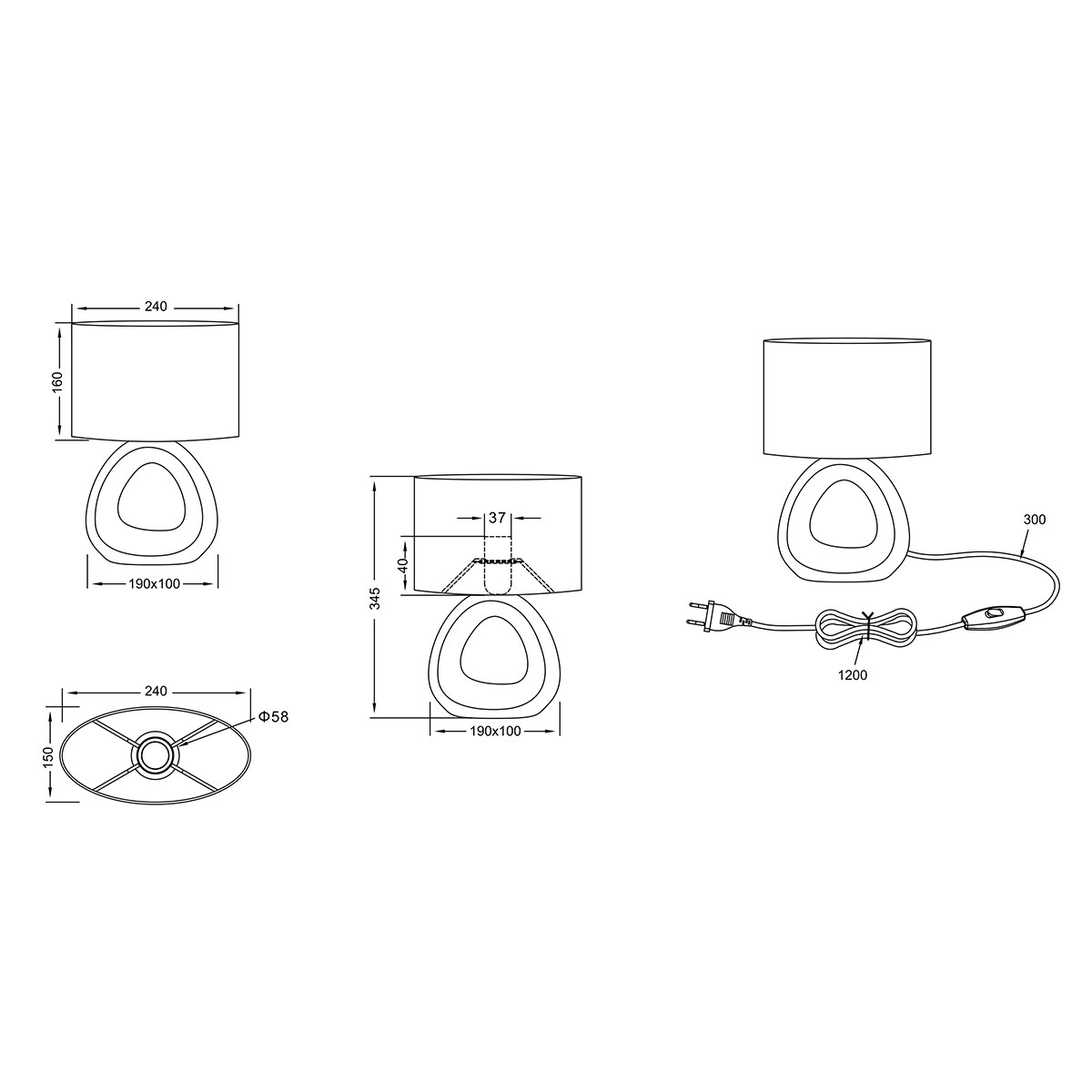 Lampe de Table LED - Éclairage de Table - Trion Gizo - Douille E27 - Rond - Mat Or - Céramique