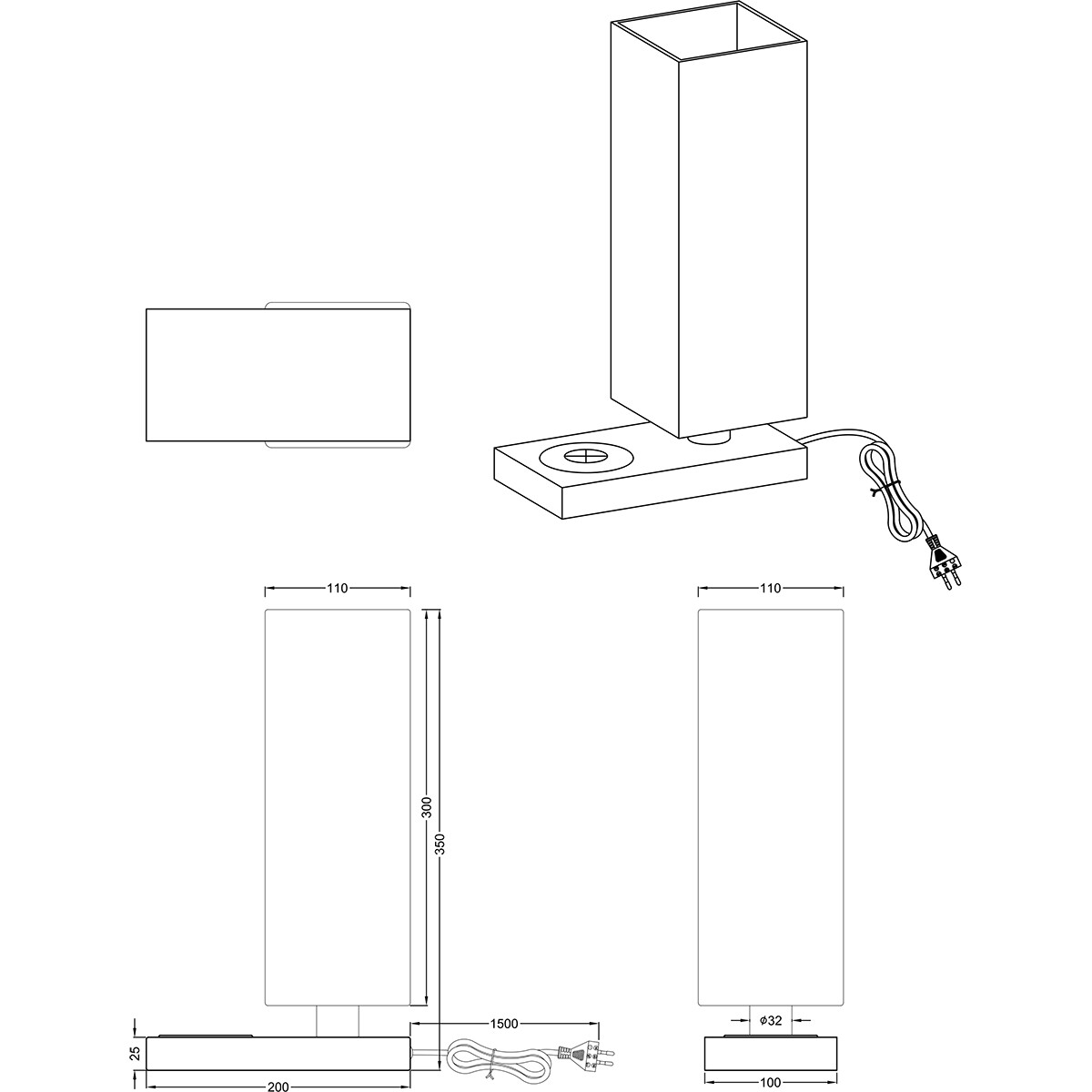 Lampe de Table LED - Éclairage de Table - Trion Helsa - Douille E14 - Rectangle - Mat Nickel - Aluminium