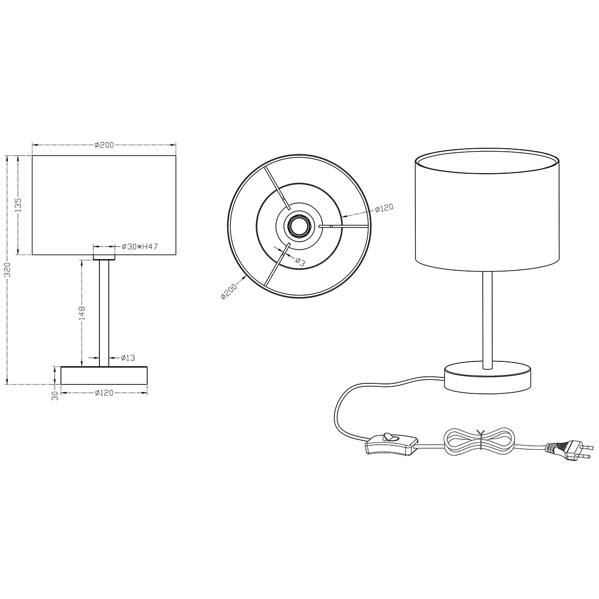 Lampe de Table LED - Éclairage de Table - Trion Hotia - Douille E14 - Rond - Mat Blanc - Aluminium