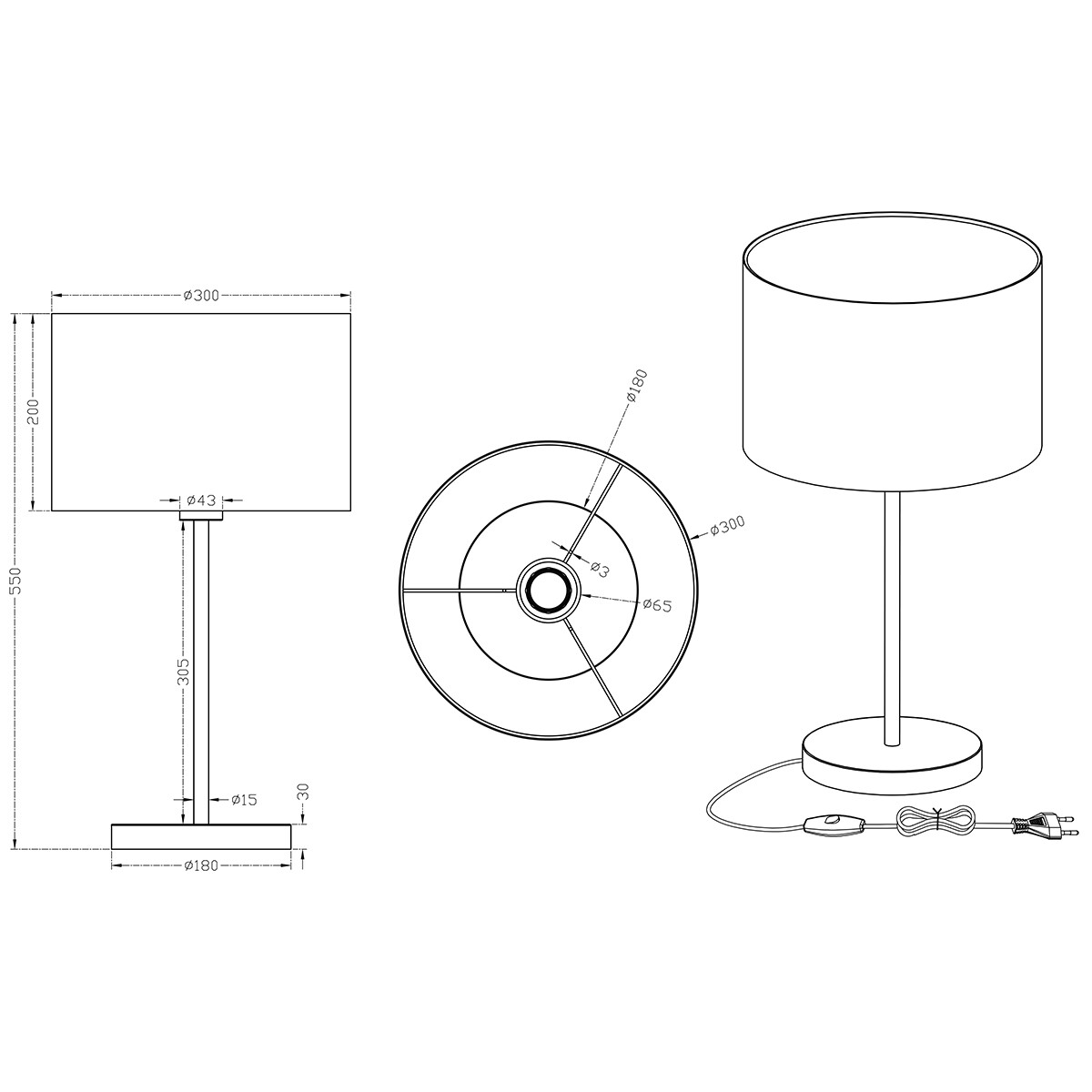 Lampe de Table LED - Éclairage de Table - Trion Hotia - Douille E27 - Rond - Mat Blanc - Aluminium