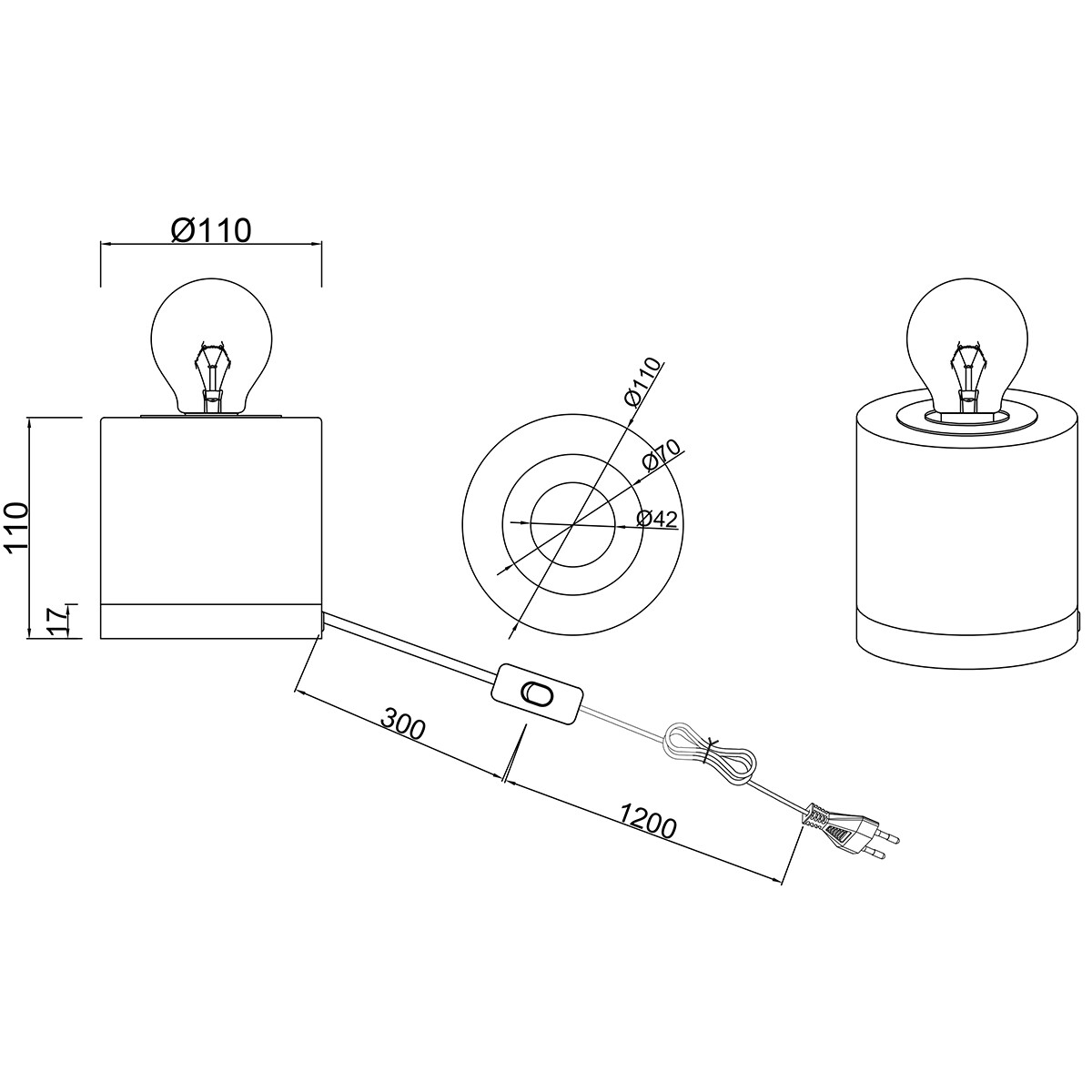 Lampe de Table LED - Éclairage de Table - Trion Juda - Douille E27 - Rond - Mat Bleu - Textile