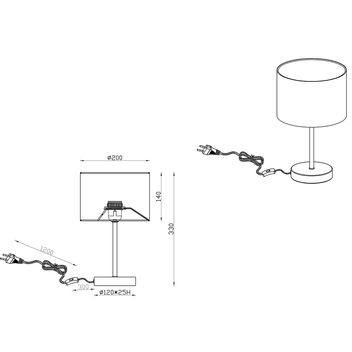 Lampe de table LED - Éclairage de table - Trion Julina - Douille E27 - Rond - Beige - Textile