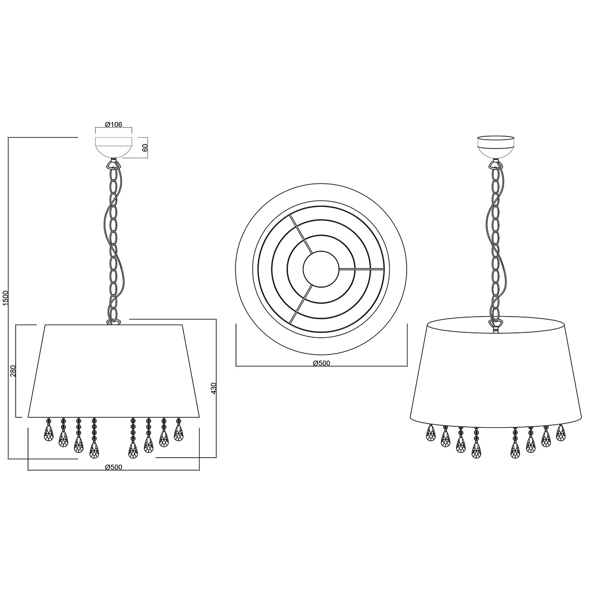 Suspension LED - Luminaire Suspendu - Trion Lorena - Douille E14 - Rond - Mat Noir - Aluminium