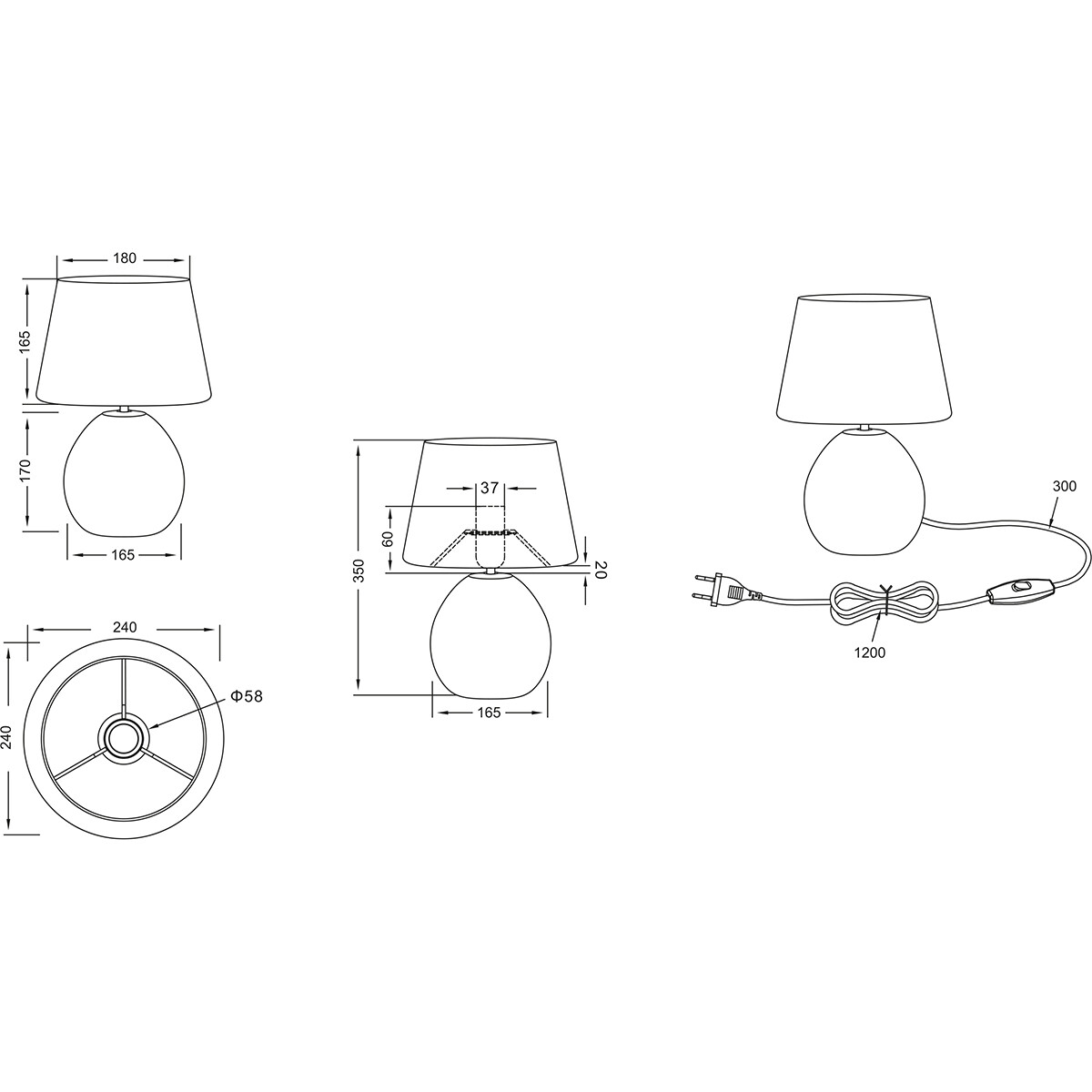 Lampe de Table LED - Éclairage de Table - Trion Lunola - Douille E27 - Rond - Mat Brun - Céramique