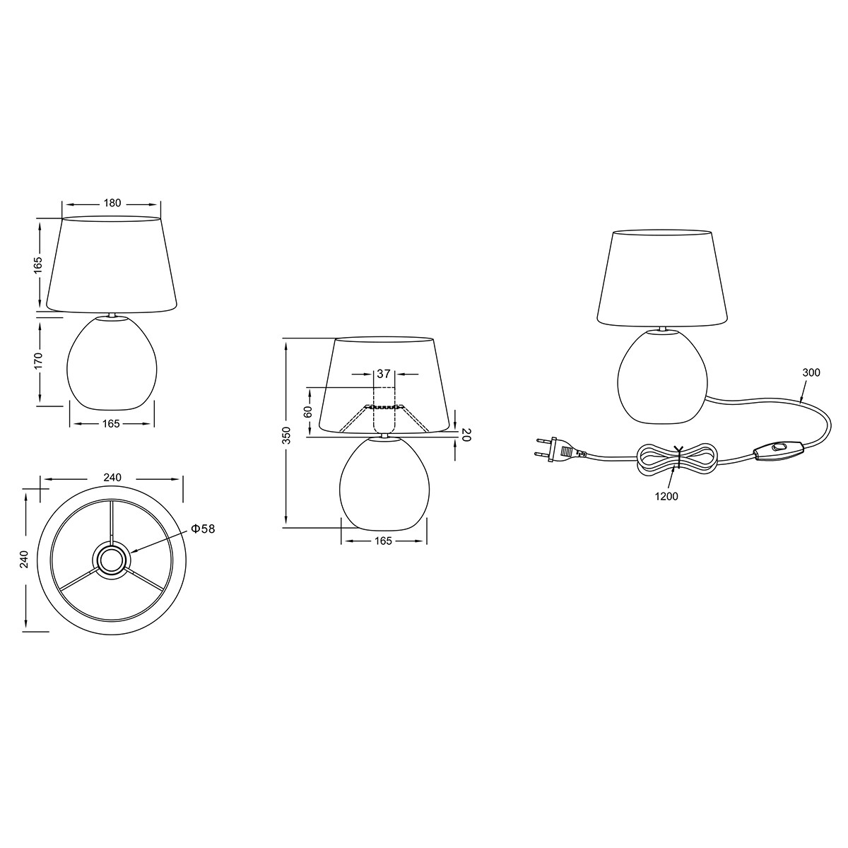 Lampe de Table LED - Éclairage de Table - Trion Lunola - Douille E27 - Rond - Mat Or - Céramique