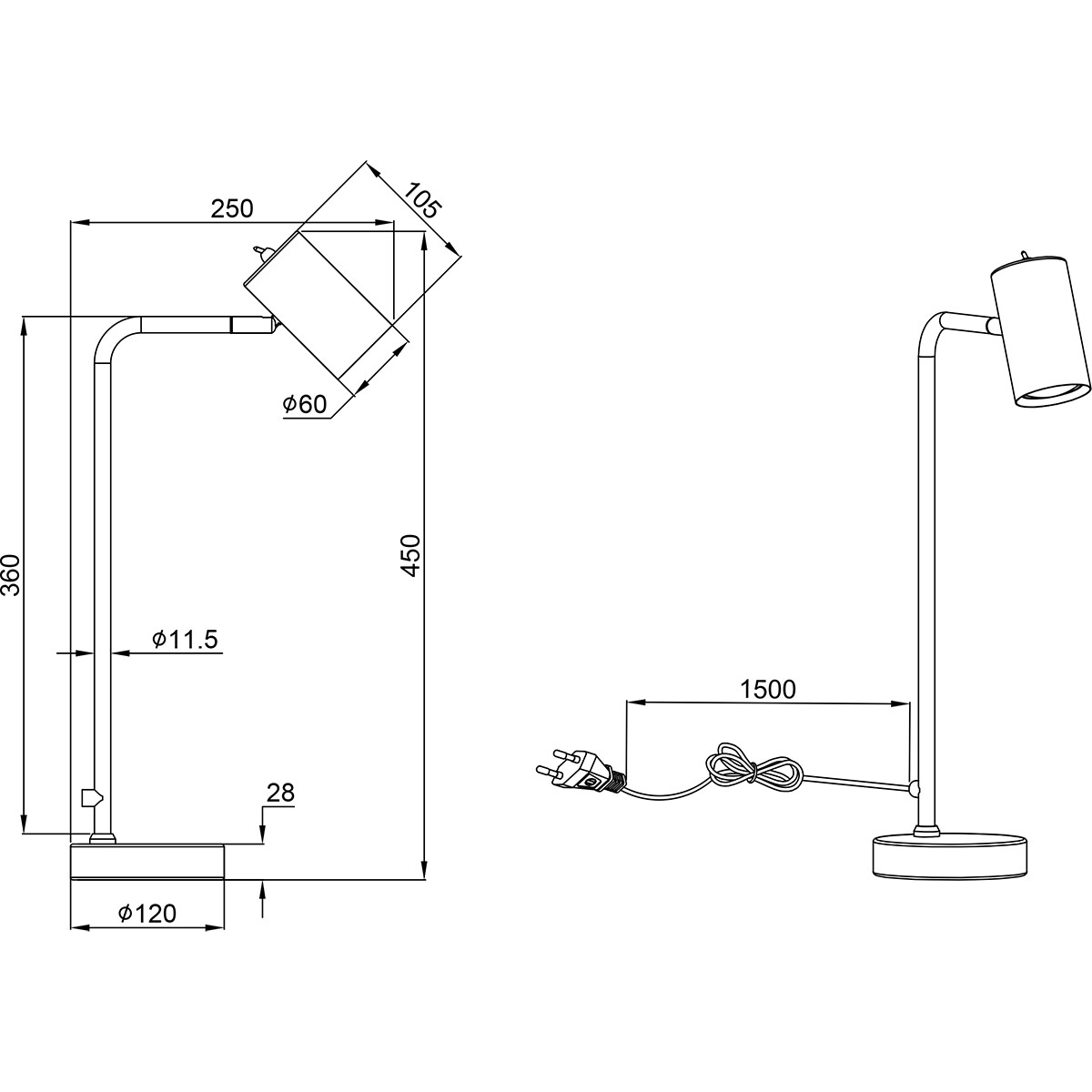 Lampe de bureau LED - Éclairage de Table - Trion Milona - Douille GU10 - Rond - Mat Blanc - Aluminium