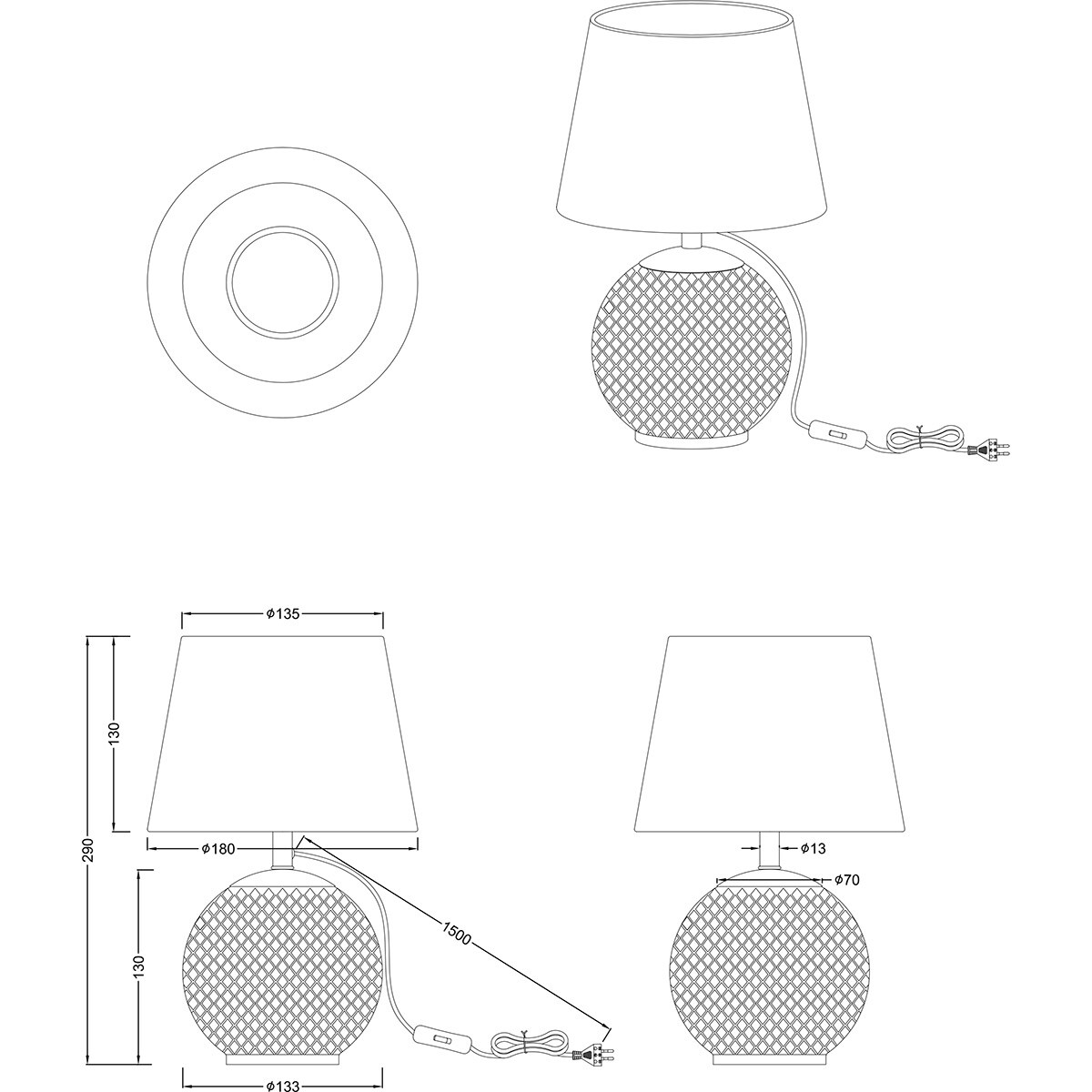 Lampe de table LED - Éclairage de table - Trion Onno - Douille E14 - Ronde - Ambre - Verre