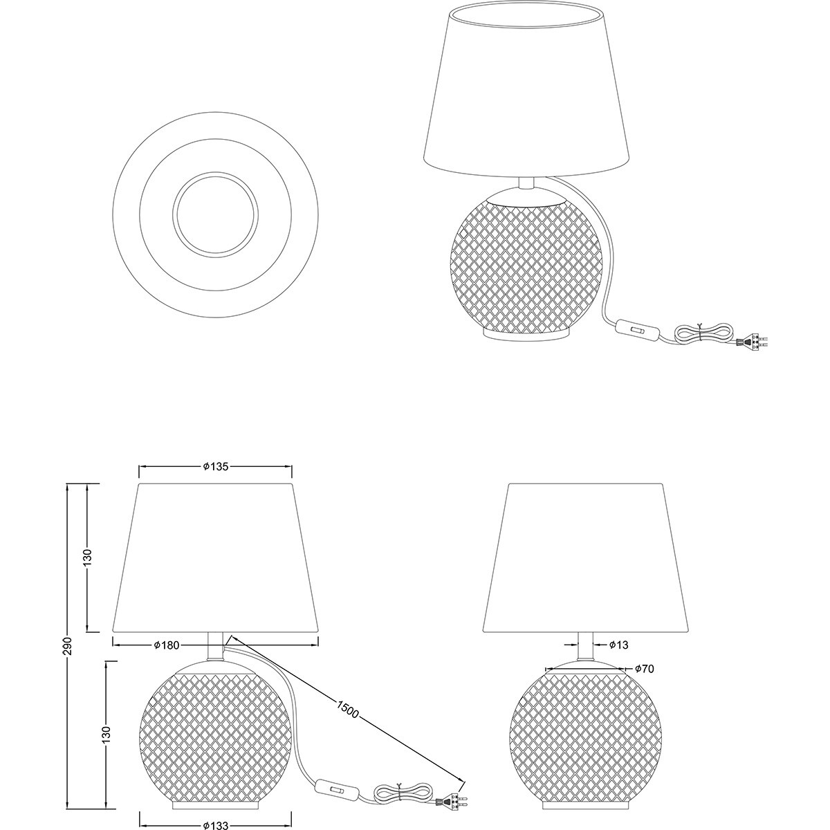 Lampe de table LED - Éclairage de table - Trion Onno - Douille E14 - Ronde - Vert - Verre