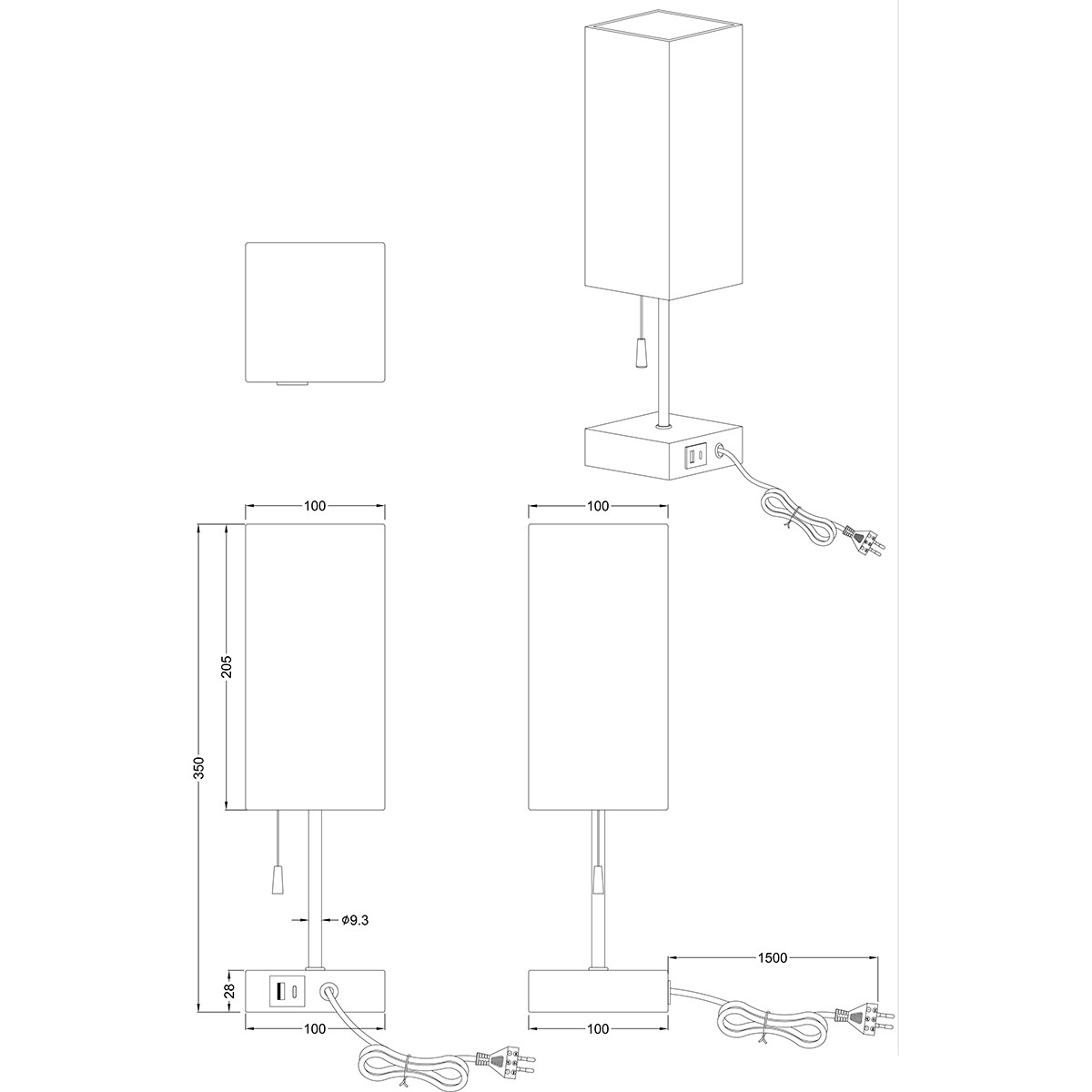 Lampe de Table LED - Éclairage de Table - Trion Oscar - Douille E27 - Rectangle - Mat Nickel - Aluminium