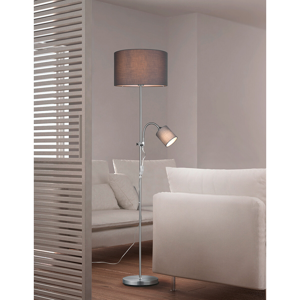 Lampadaire LED - Éclairage de sol - Trion Owino - Douille E27 - Rond - Mat Nickel - Aluminium