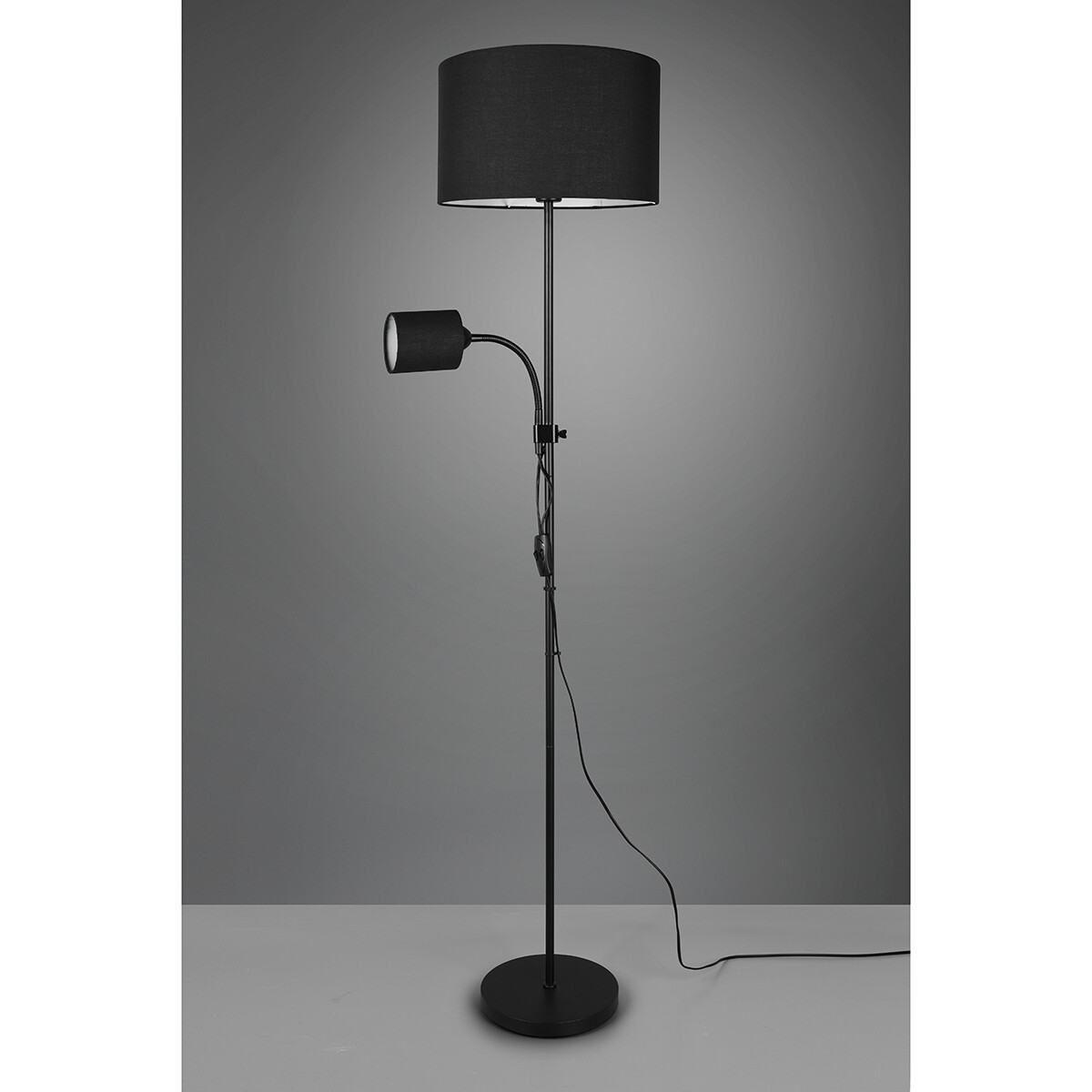 Lampadaire LED - Éclairage de sol - Trion Owino - Douille E27 - Rond - Mat Noir - Aluminium