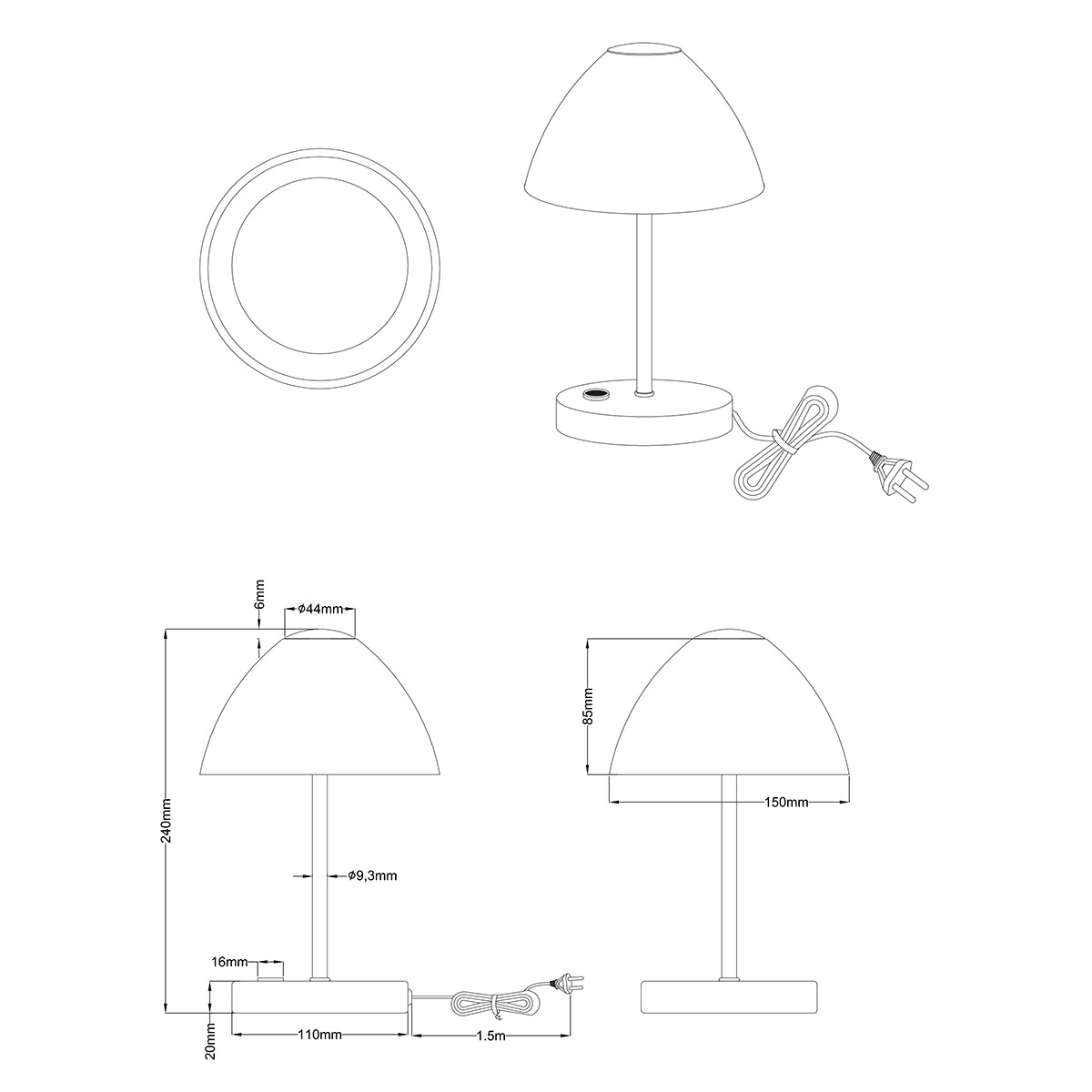 Lampe de Table LED - Éclairage de Table - Trion Quno - 2W - Blanc Chaud 3000K - Rond - Mat Or - Aluminium