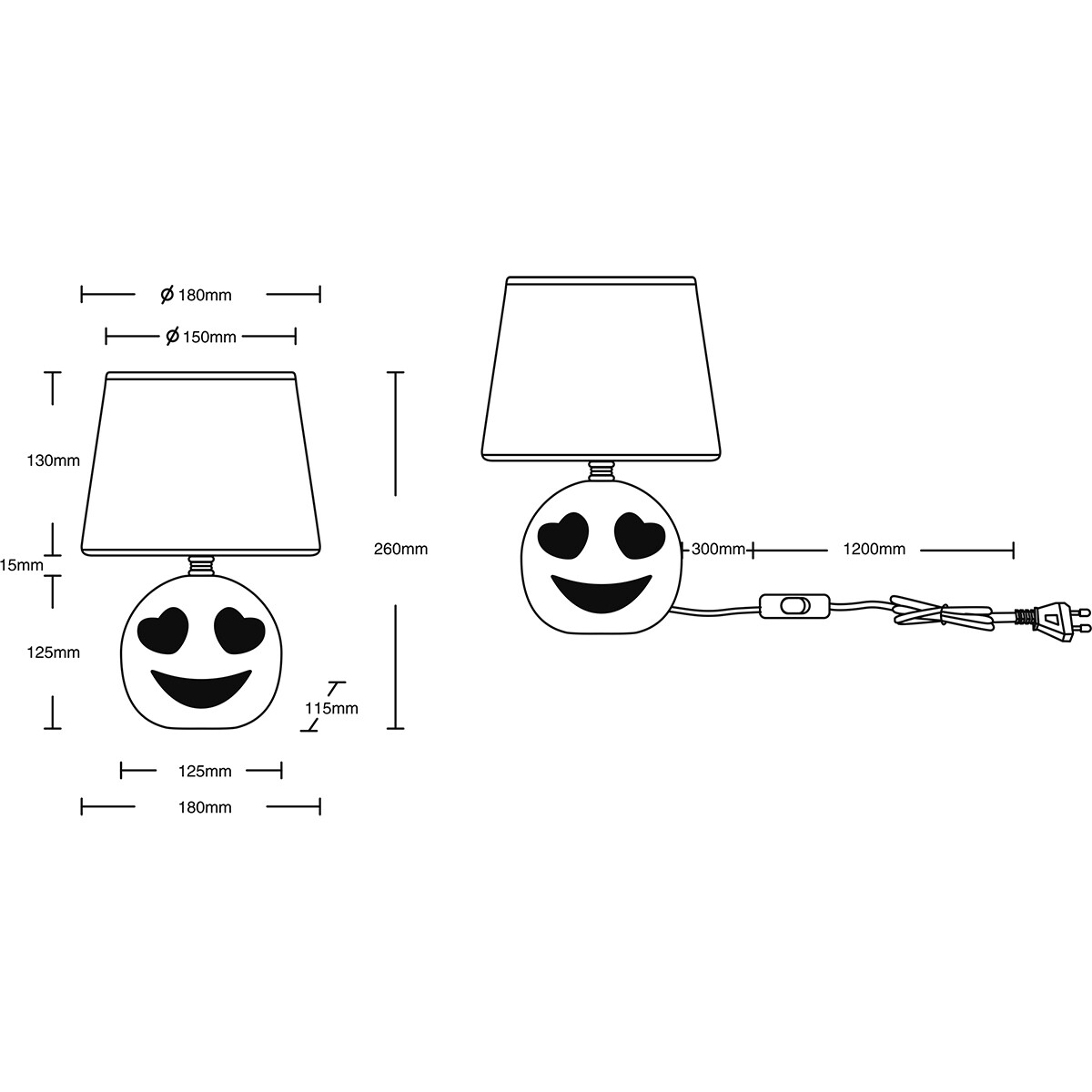 Lampe de Table LED - Éclairage de Table - Trion Smiley - Douille E14 - Rond - Mat Noir - Céramique