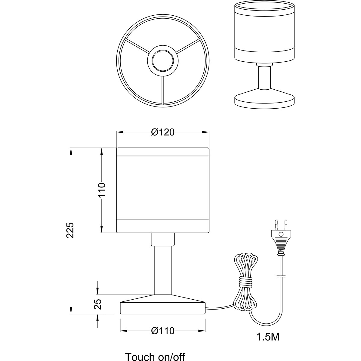 Lampe de table LED - Éclairage de table - Trion Vamos - Douille E14 - Rond - Mat Noir - Métal