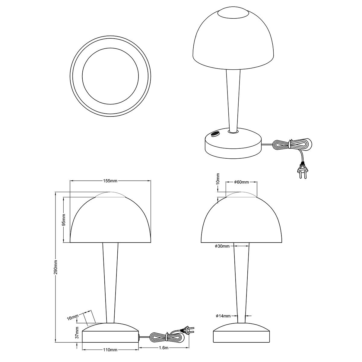 Lampe de Table LED - Éclairage de Table - Trion Vonton - 4W - Blanc Chaud 3000K - Rond - Mat Nickel - Aluminium