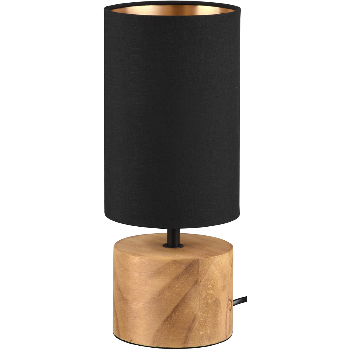 Lampe de Table LED - Éclairage de Table - Trion Wooden - Douille E14 - Rond - Mat Noir/Or - Bois