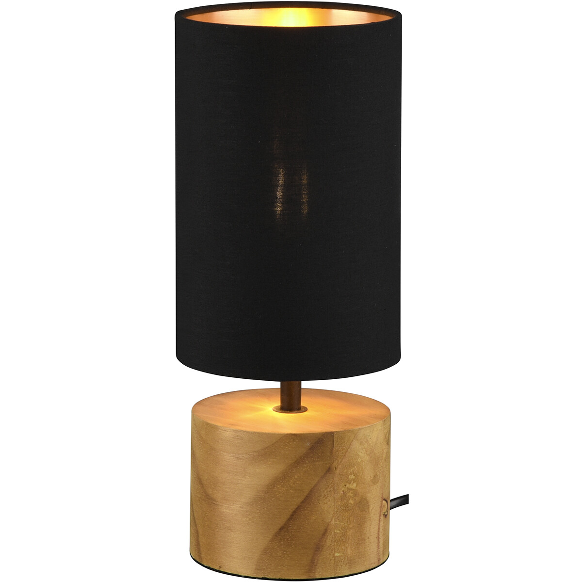 Lampe de Table LED - Éclairage de Table - Trion Wooden - Douille E14 - Rond - Mat Noir/Or - Bois