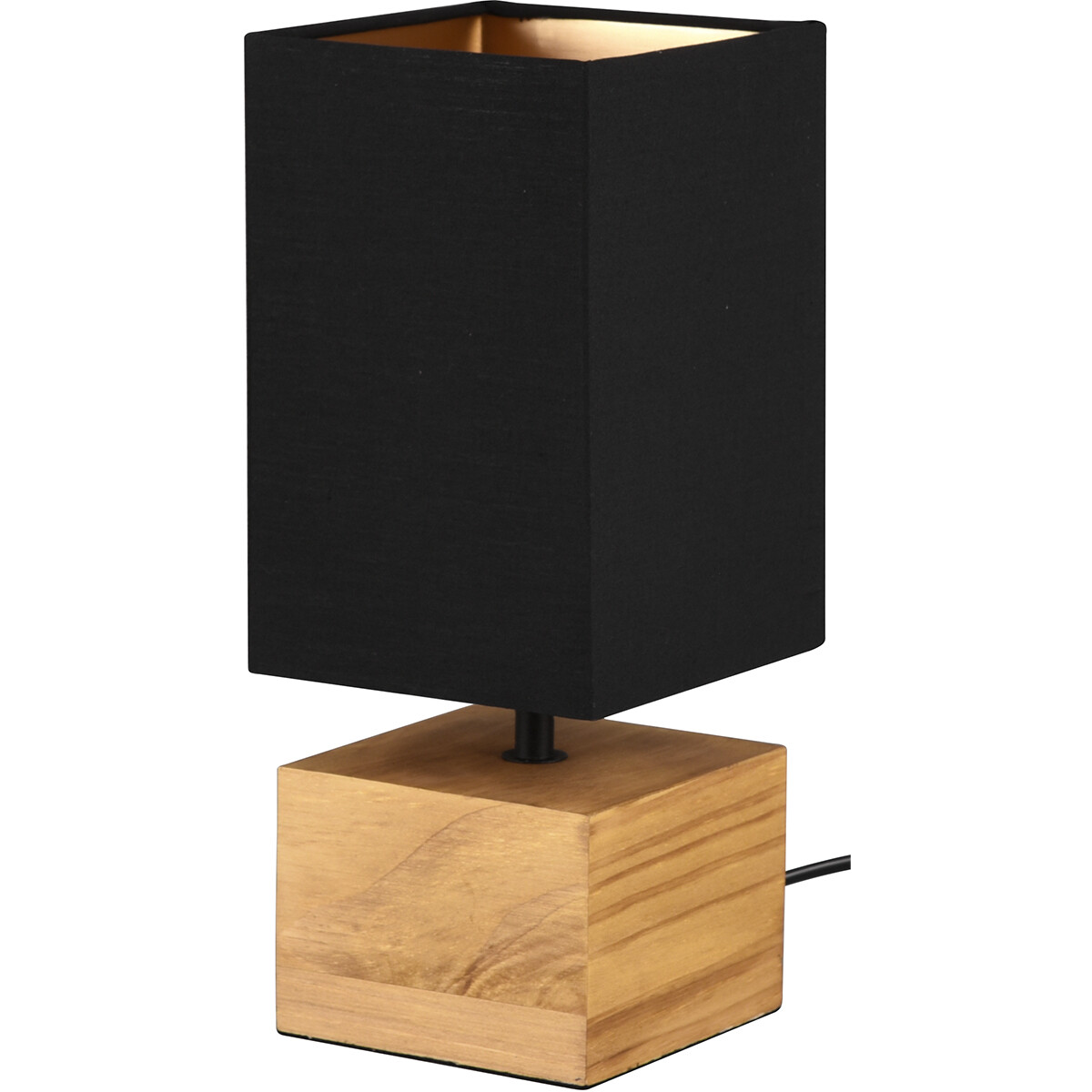 Lampe de Table LED - Éclairage de Table - Trion Wooden - Douille E14 - Carré - Mat Noir/Or - Bois