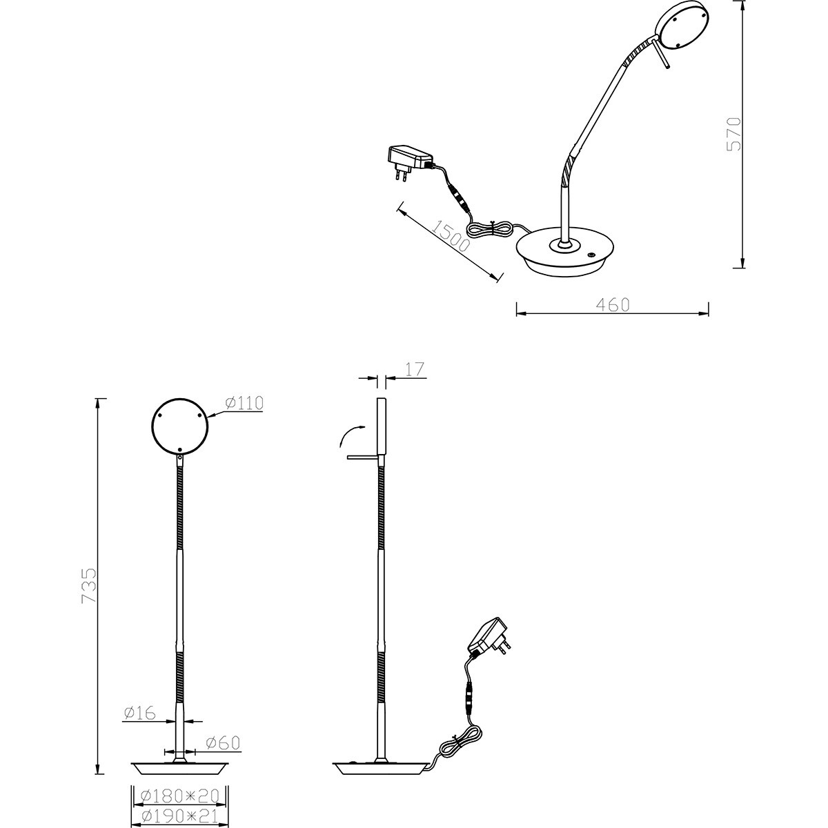 Lampe de table LED - Trion Amon - 12W - Couleur ajustable - Dimmable - Rond - Blanc Mat - Métal