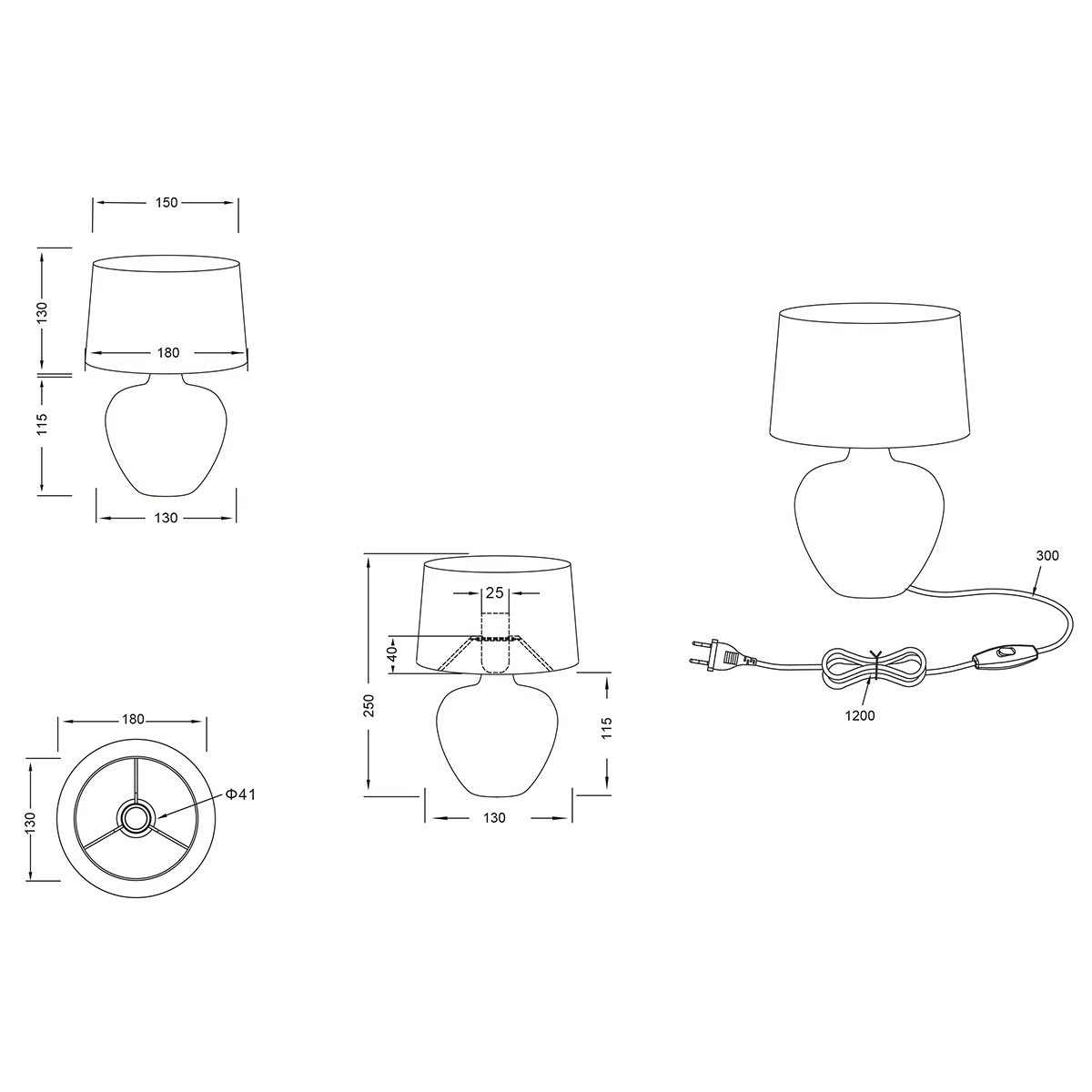 Lampe de Table LED - Trion Bae - Douille E14 - Rond - Mat Gris - Céramique