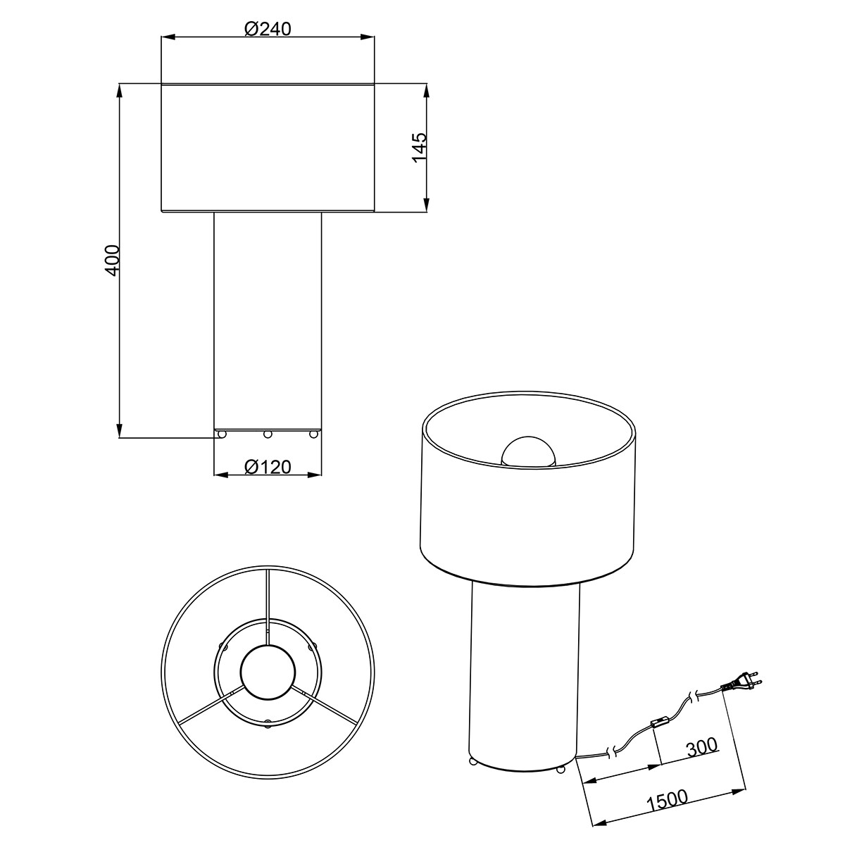 Lampe de table LED - Trion Balin - Douille E27 - Ronde - Bleue - Textile