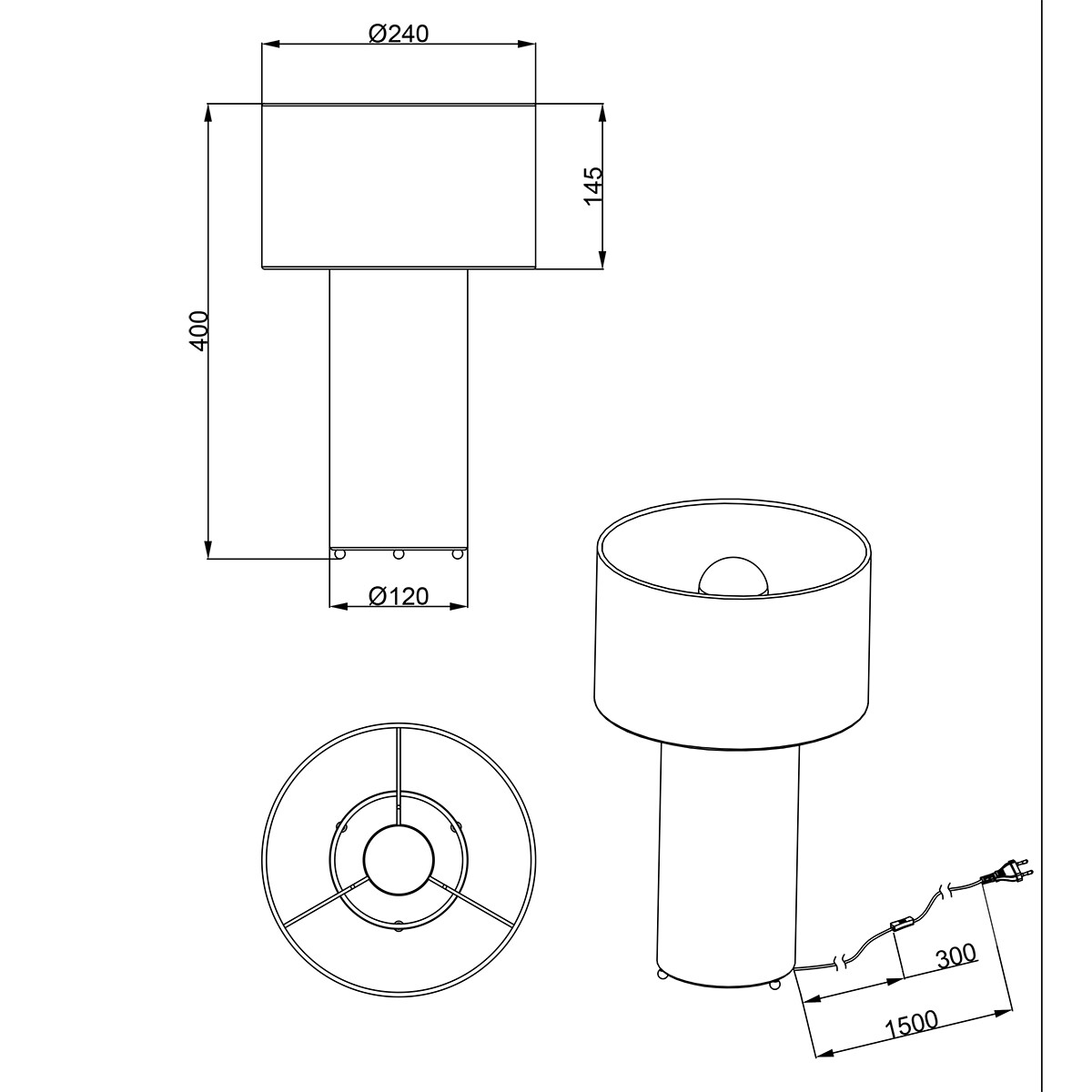 Lampe de table LED - Trion Balin - Douille E27 - Ronde - Jaune - Textile