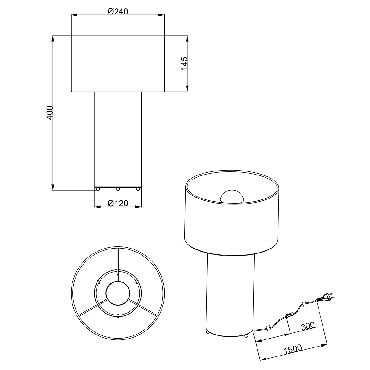 Lampe de table LED - Trion Balin - Douille E27 - Ronde - Verte - Textile