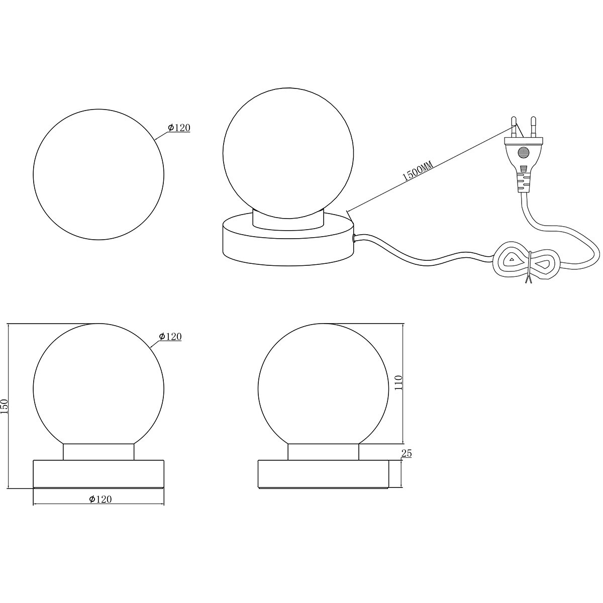 LED Lampe de Table - Trion Bolle - Douille E14 - 1 point lumineux - Laiton Mat - Métal - Verre Blanc