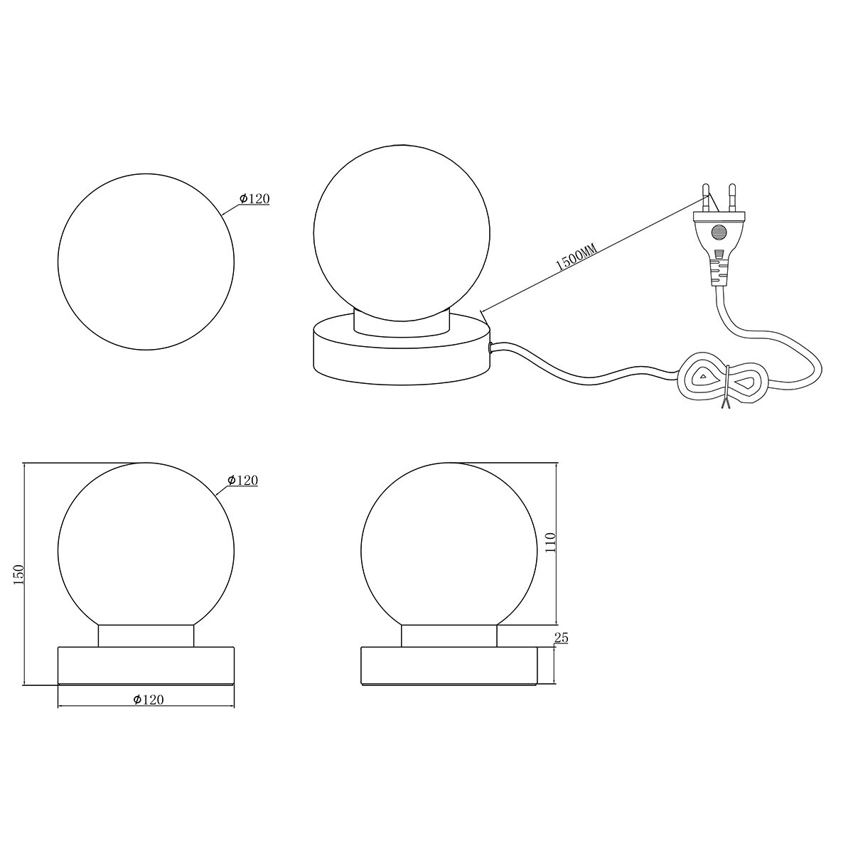 LED Lampe de Table - Trion Bolle - Douille E14 - 1 point lumineux - Nickel Mat - Métal - Verre Blanc