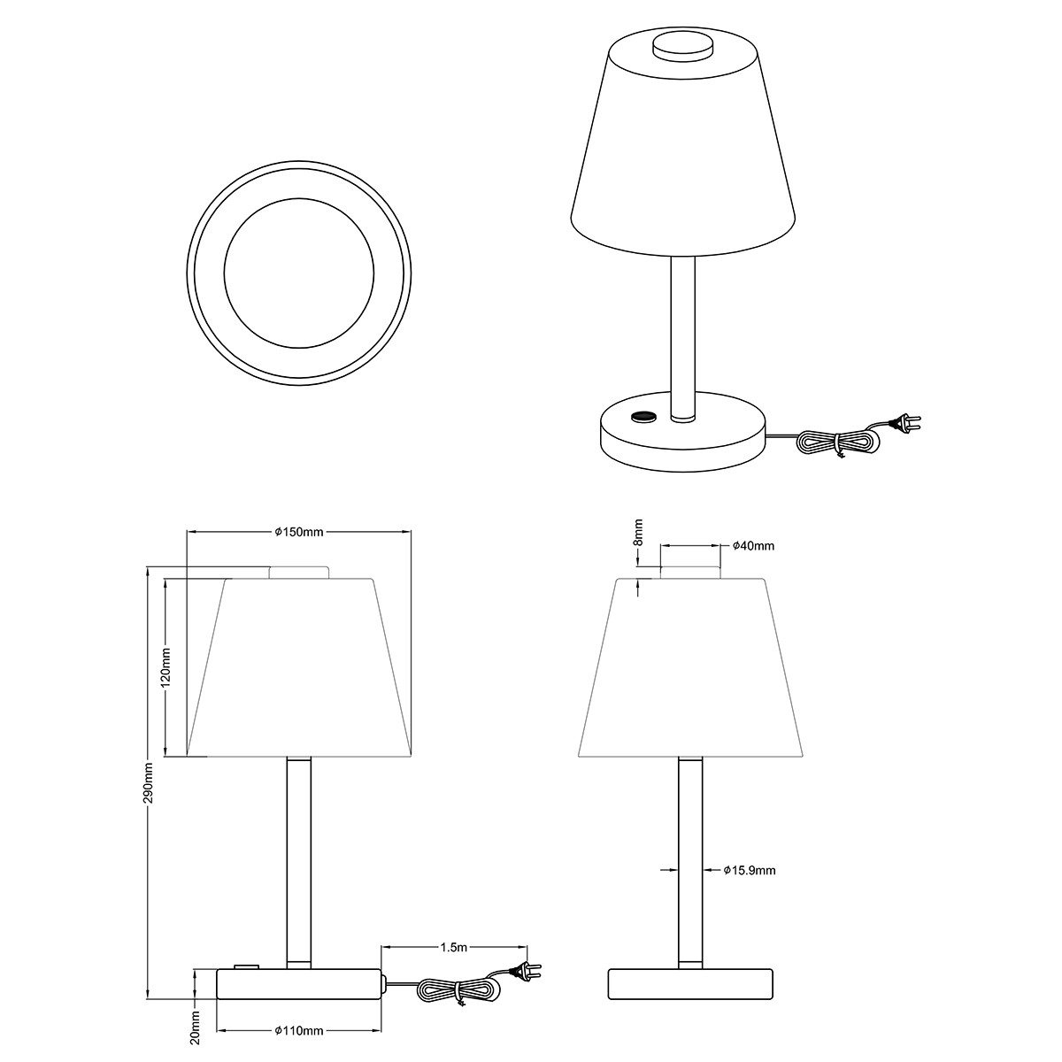 Lampe de Table LED - Trion Emaro - 4.5W - Blanc Chaud 3000K - Dimmable - Rond - Chrome Brillant - Aluminium